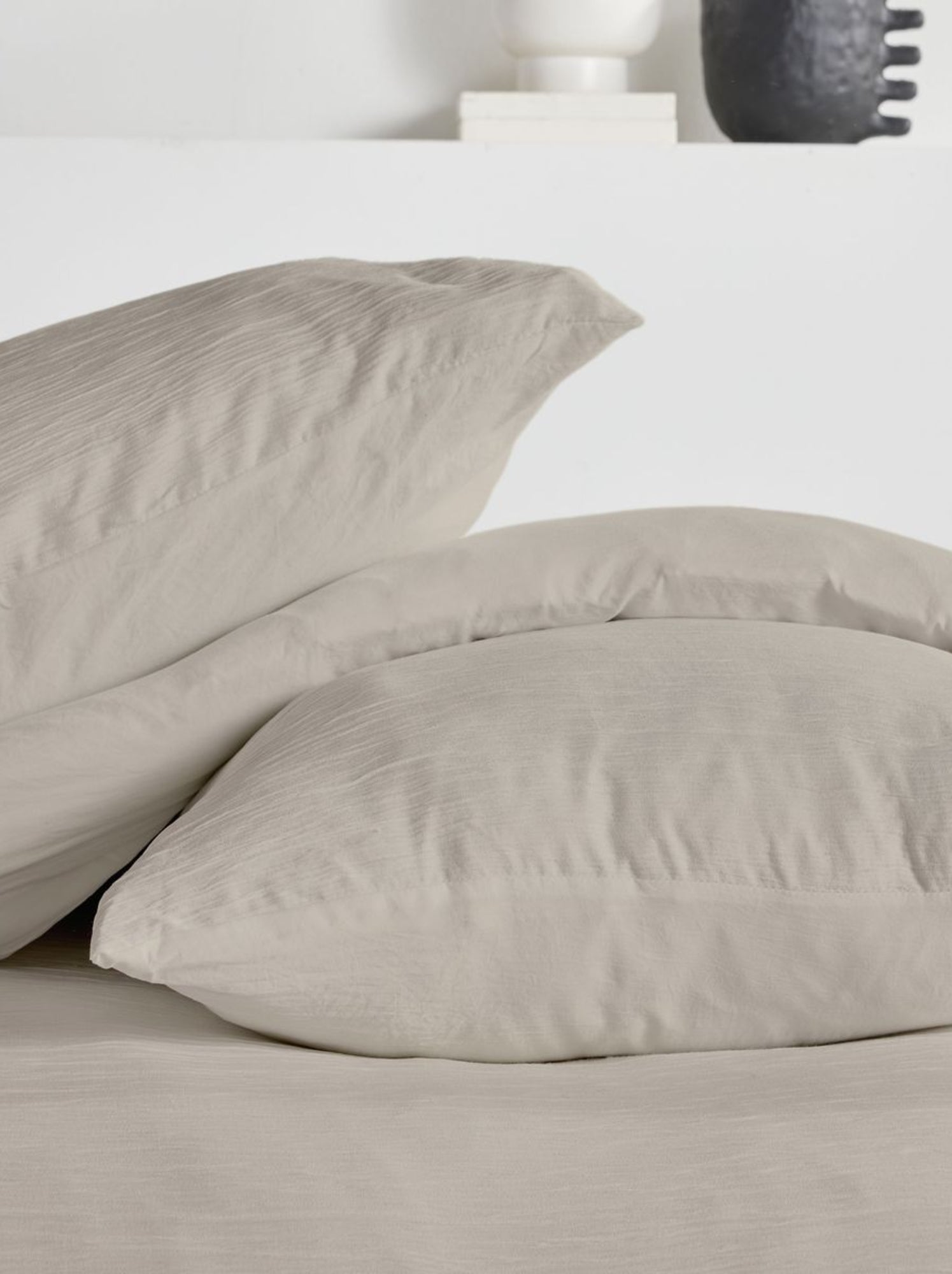 Parure de lit effet crépon unie ESSENTIAL - Beige