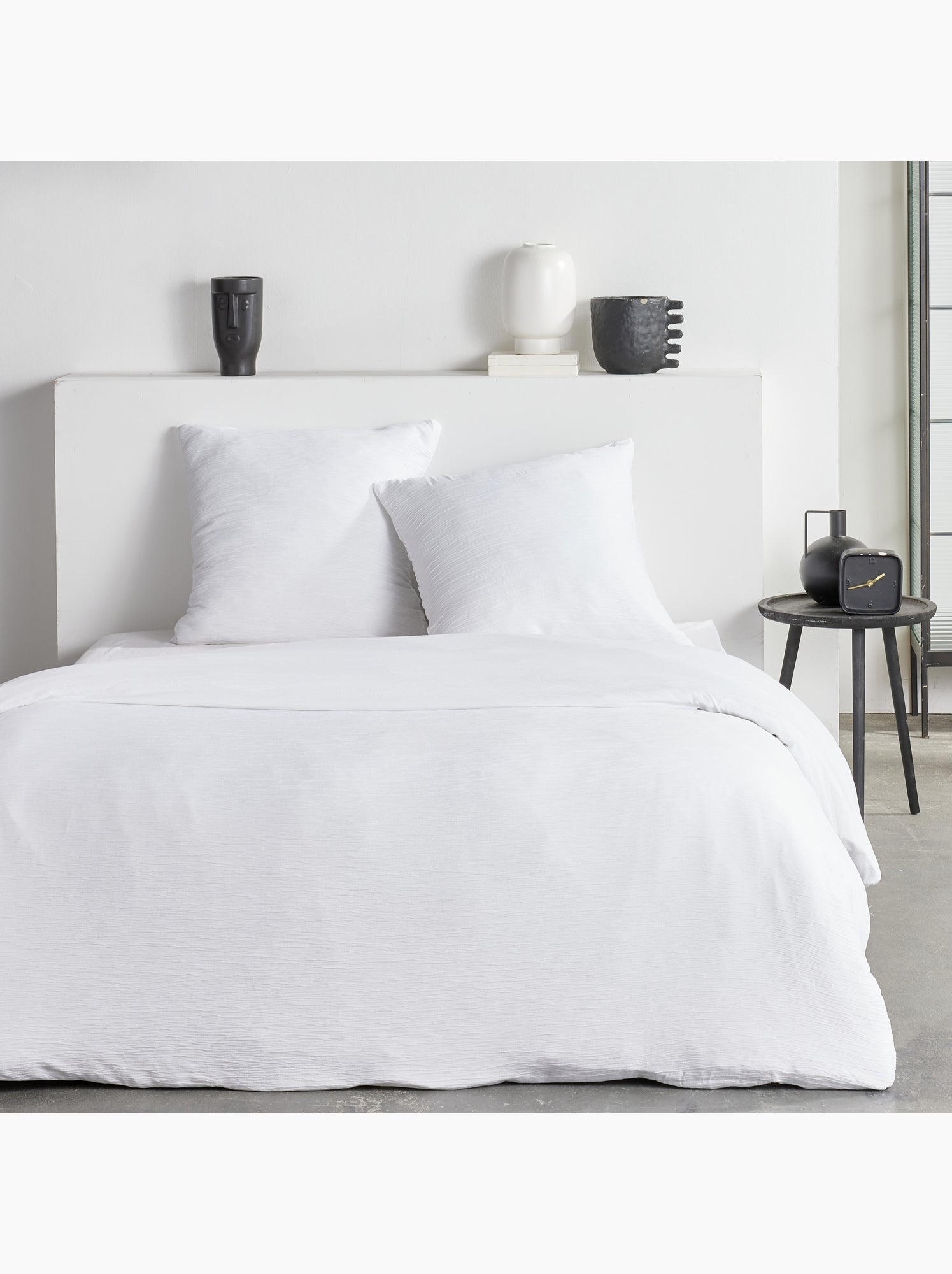 Parure de lit effet crépon unie ESSENTIAL - Blanc