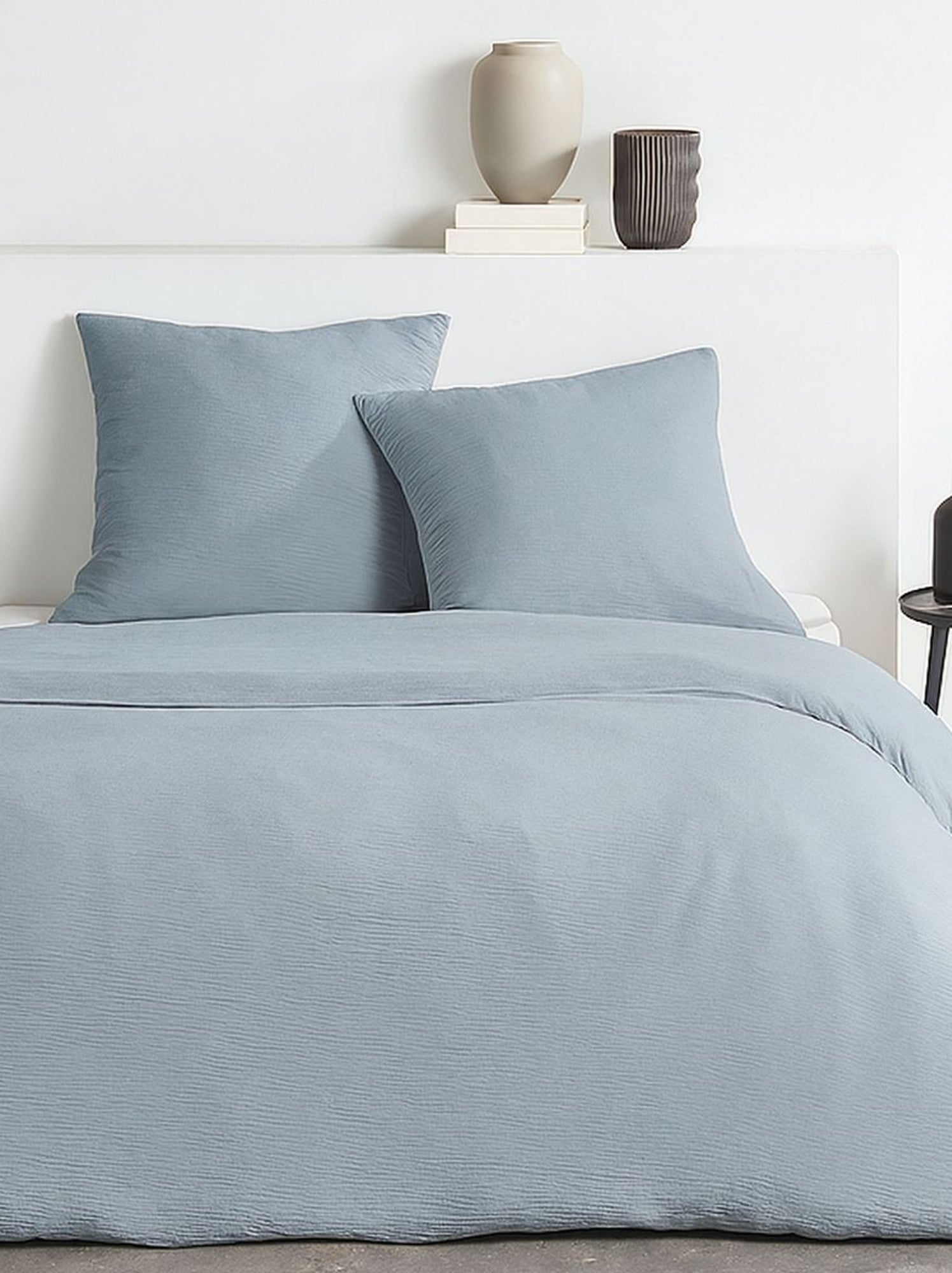 Parure de lit effet crépon unie ESSENTIAL - Gris