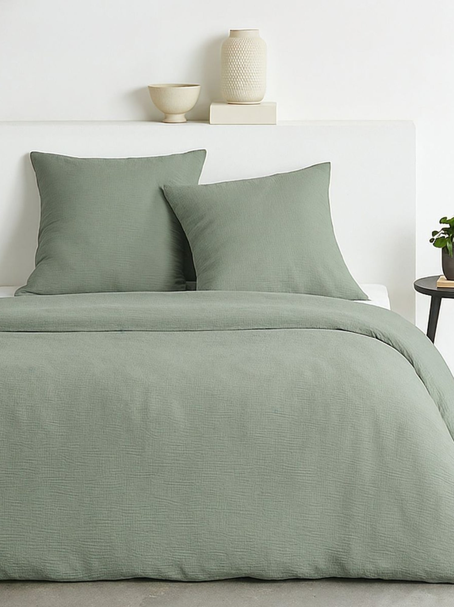 Parure de lit effet crépon unie ESSENTIAL - Vert