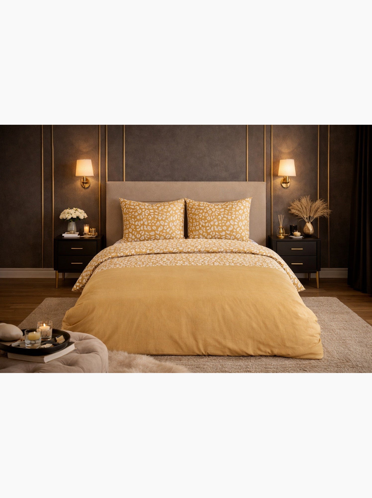 Parure de lit en coton réversible - imprimé léopard jaune - 240x220 / jaune - Jaune