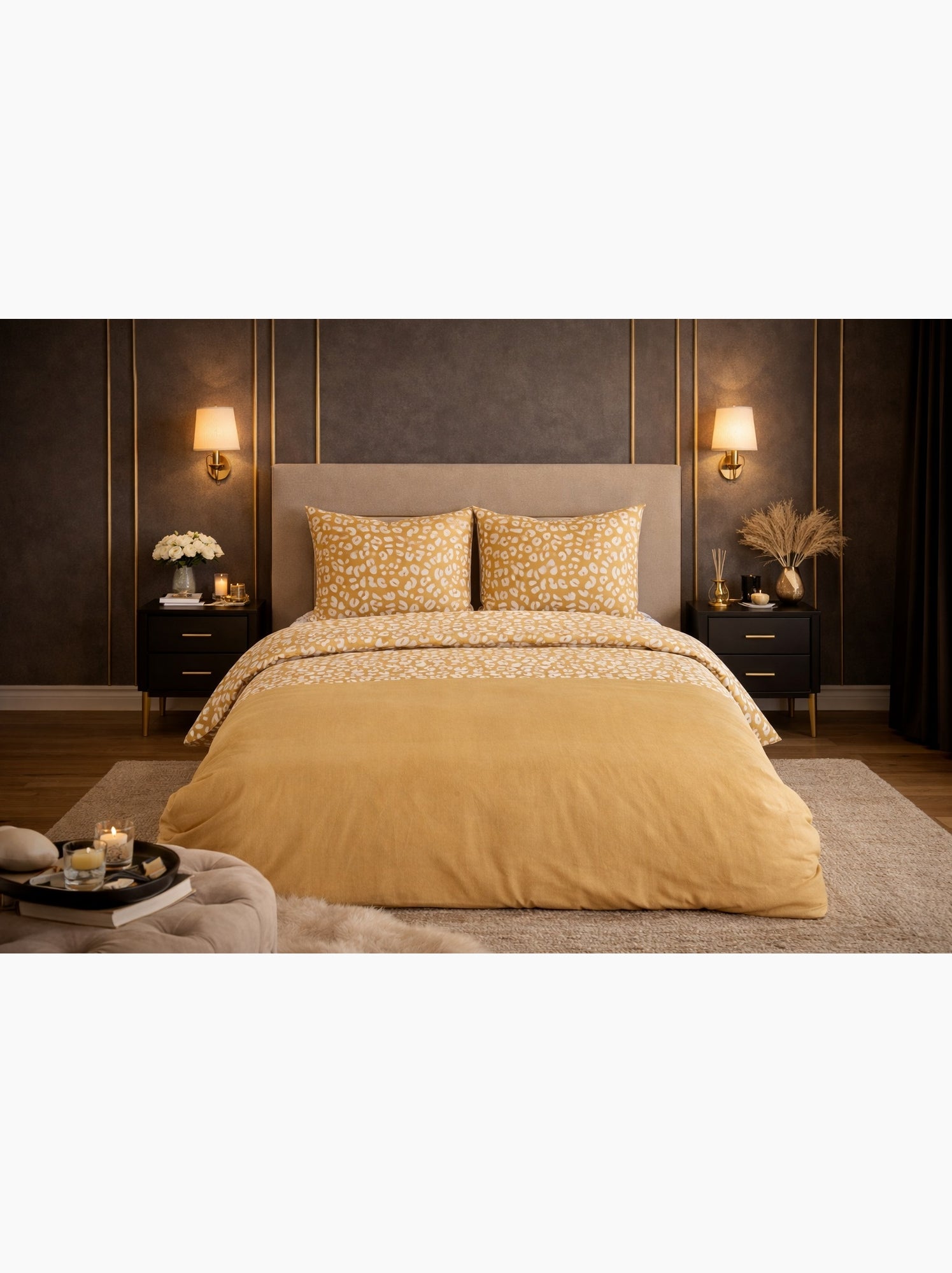 Parure de lit en coton réversible - imprimé léopard jaune - 240x220 / jaune - Jaune