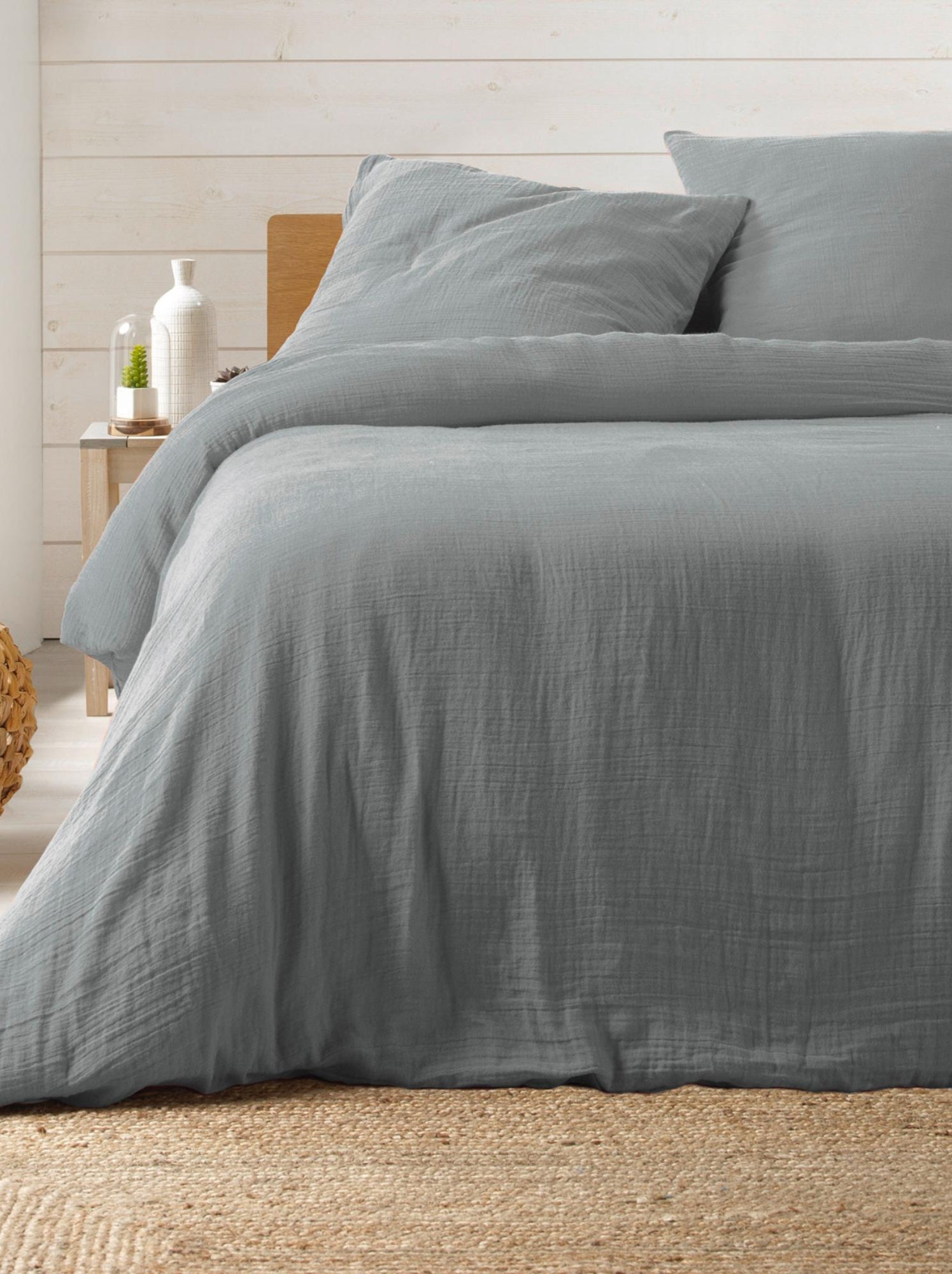 Parure de lit en gaze de coton angelia - Gris clair