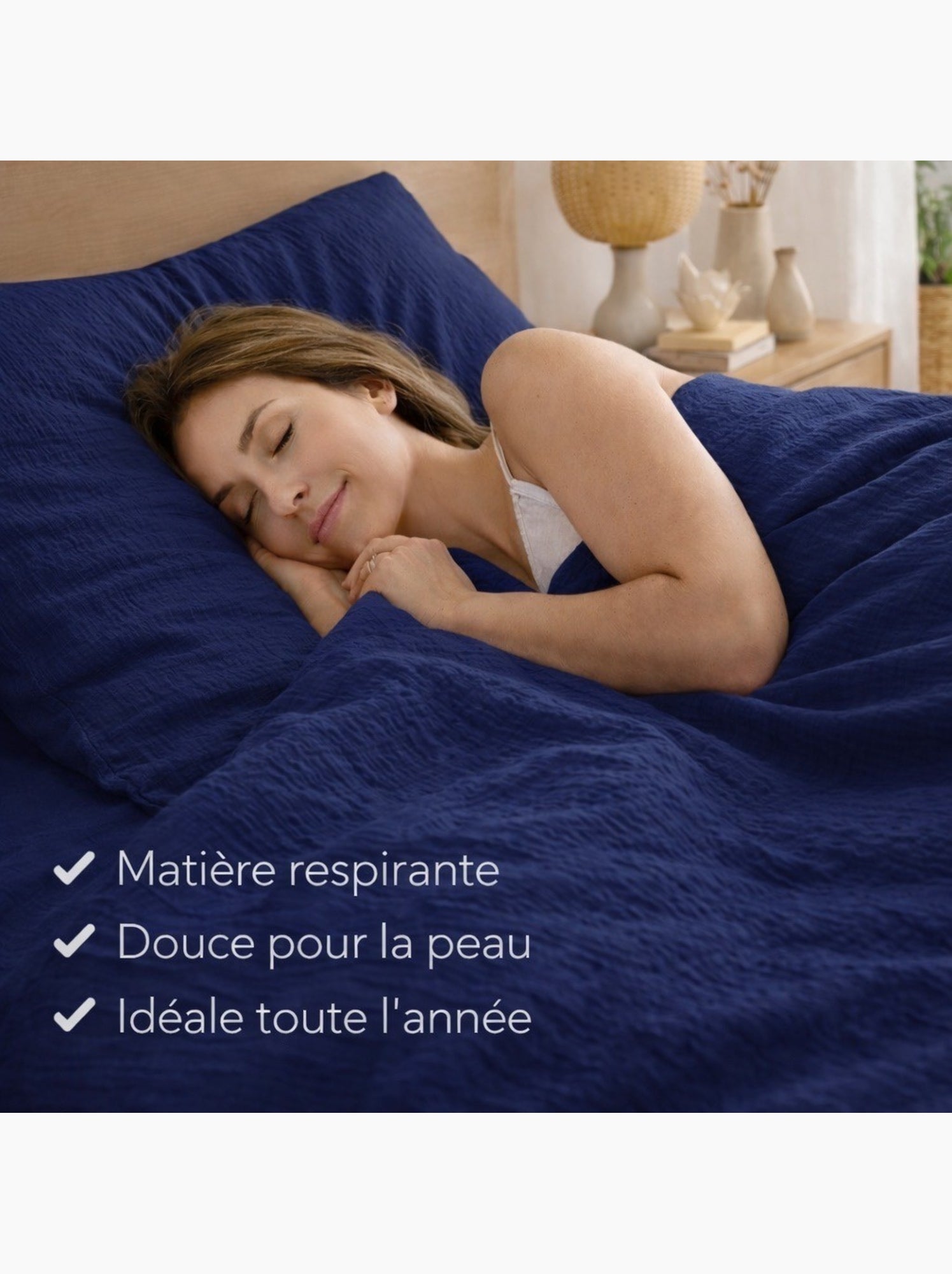 Parure de lit en Gaze de Coton - Promo linge - Bleu