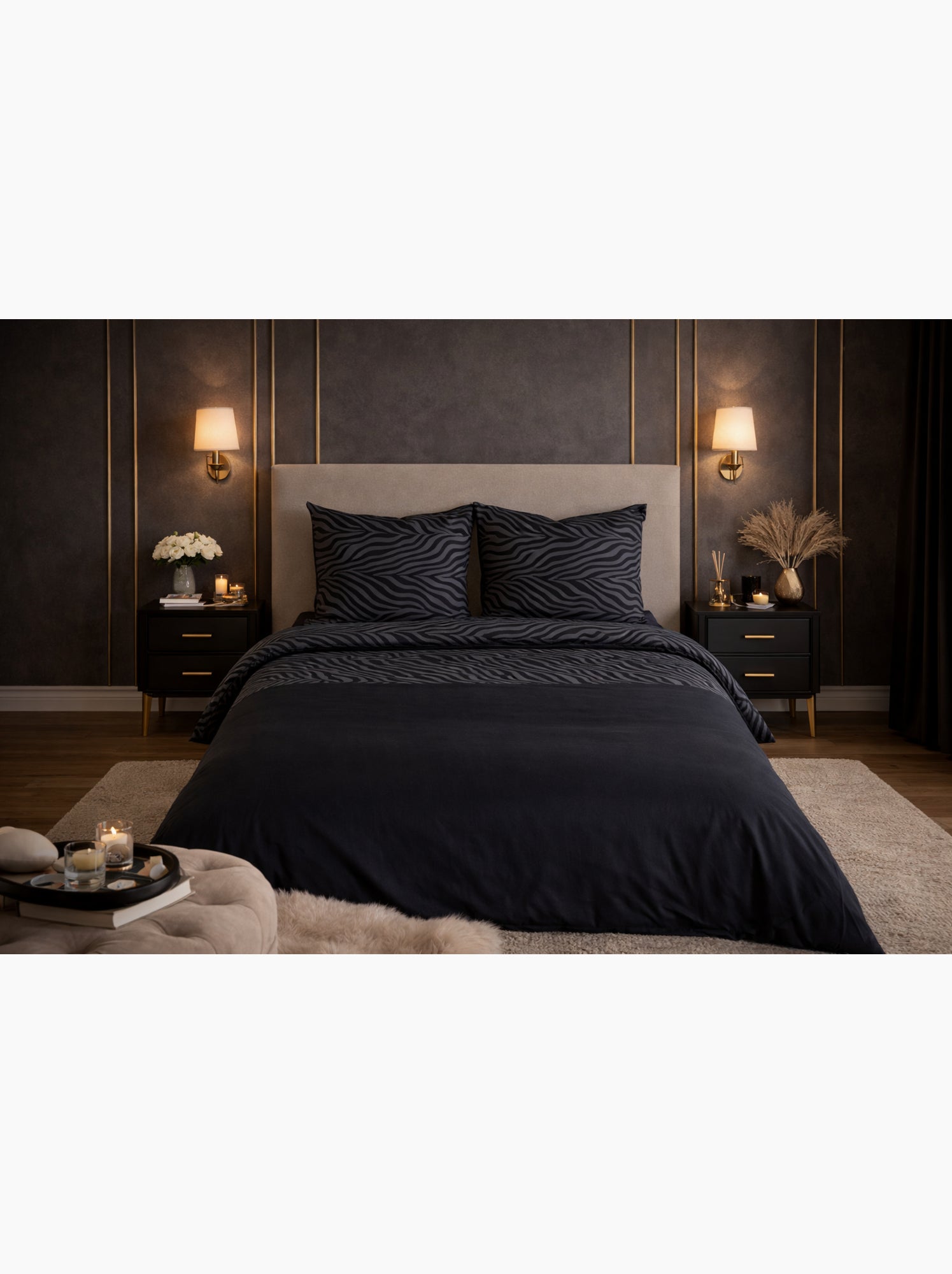 Parure de lit en coton réversible - imprimé léopard jaune - 240x220 / jaune - Noir
