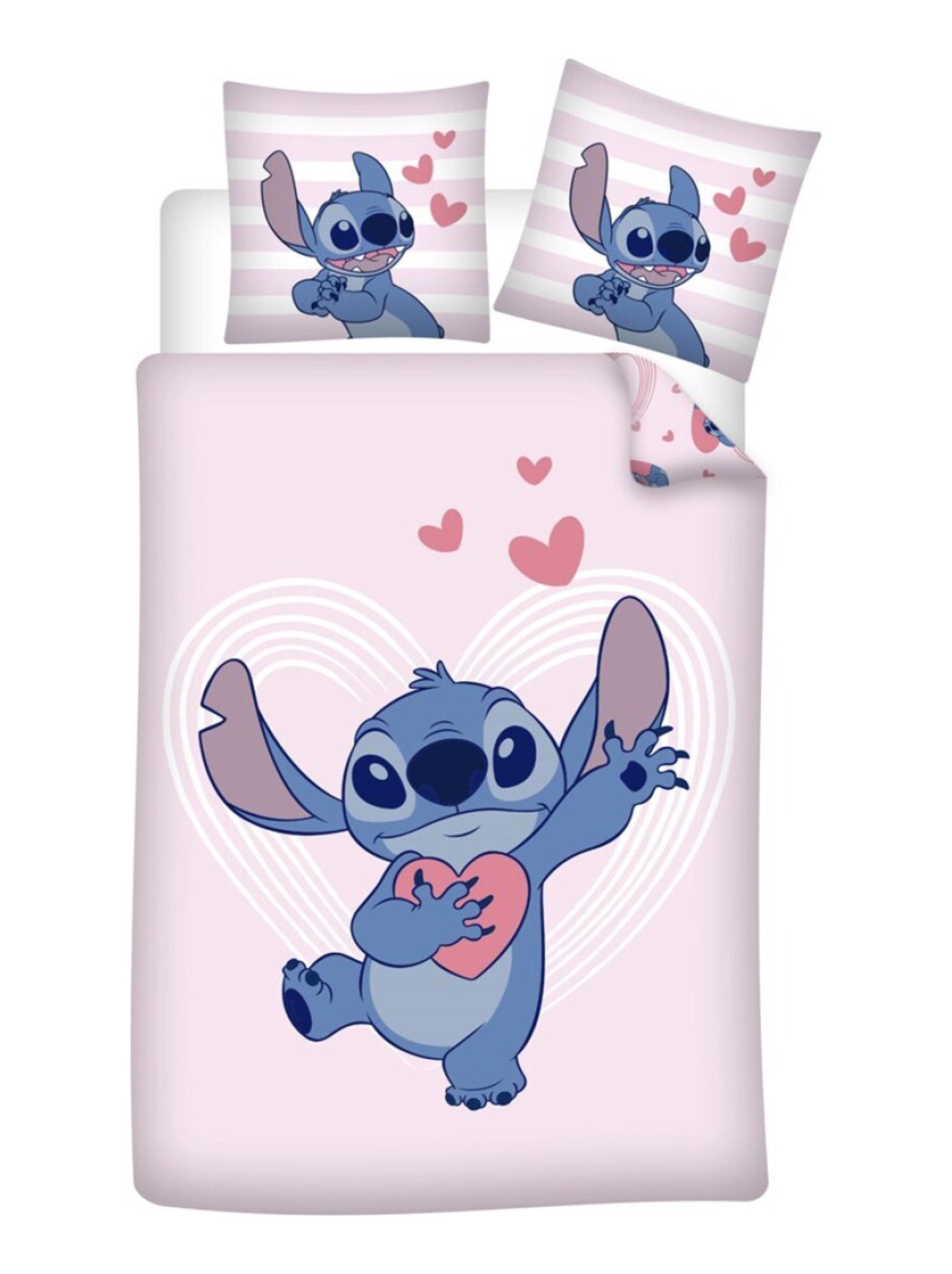 Parure de Lit Enfant Coton Réversible Stitch Heart - Rose