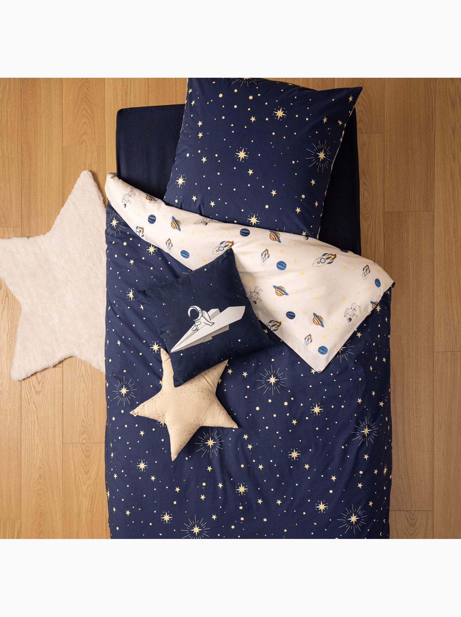 Parure de lit enfant imprimé réversible espace - Bleu