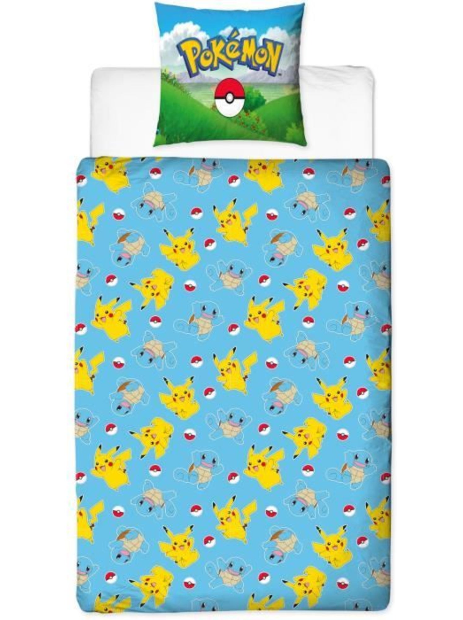 Parure de Lit Enfant Pokémon, Microfibre Oeko-Tex, Imprimée Réversible, Lit 1 place, PIKACHU - Bleu