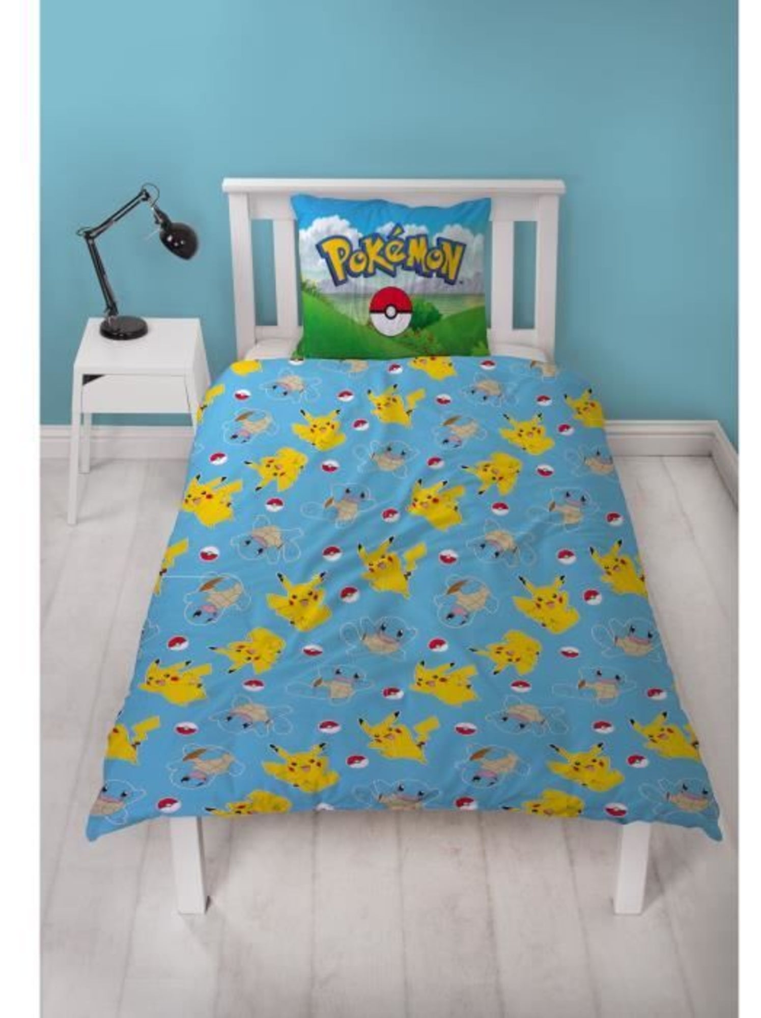 Parure de Lit Enfant Pokémon, Microfibre Oeko-Tex, Imprimée Réversible, Lit 1 place, PIKACHU - Bleu