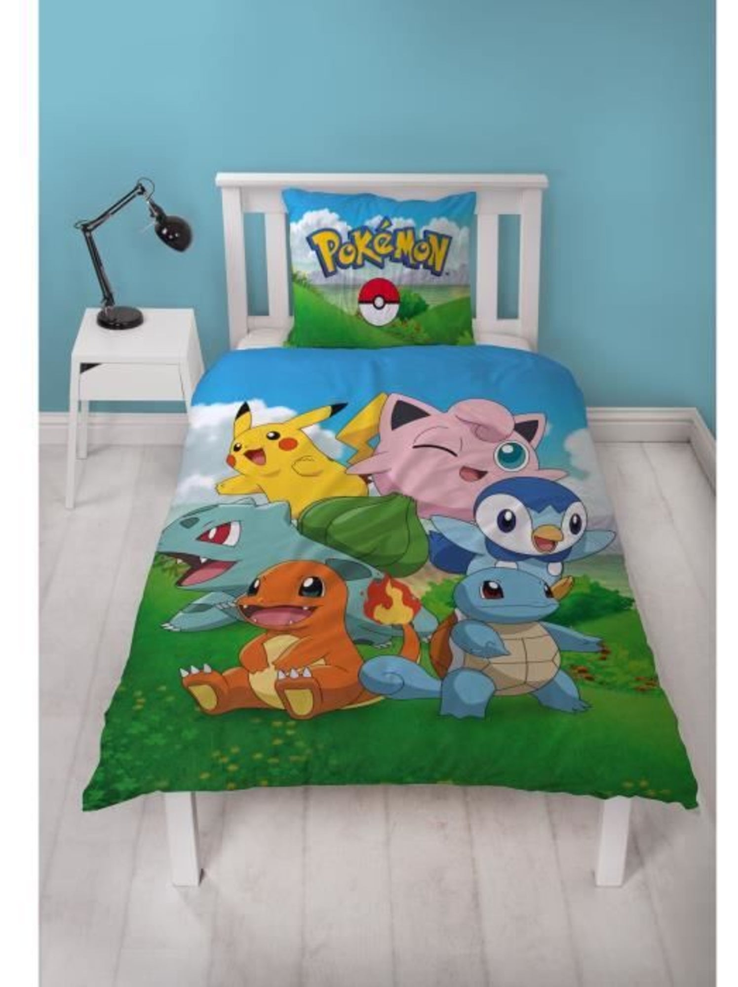 Parure de Lit Enfant Pokémon, Microfibre Oeko-Tex, Imprimée Réversible, Lit 1 place, PIKACHU - Bleu
