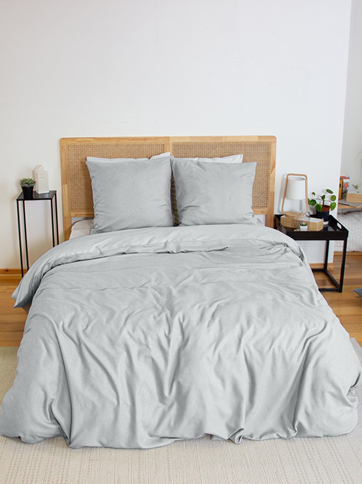 Parure de lit esprit flanelle - 2 personnes - Gris