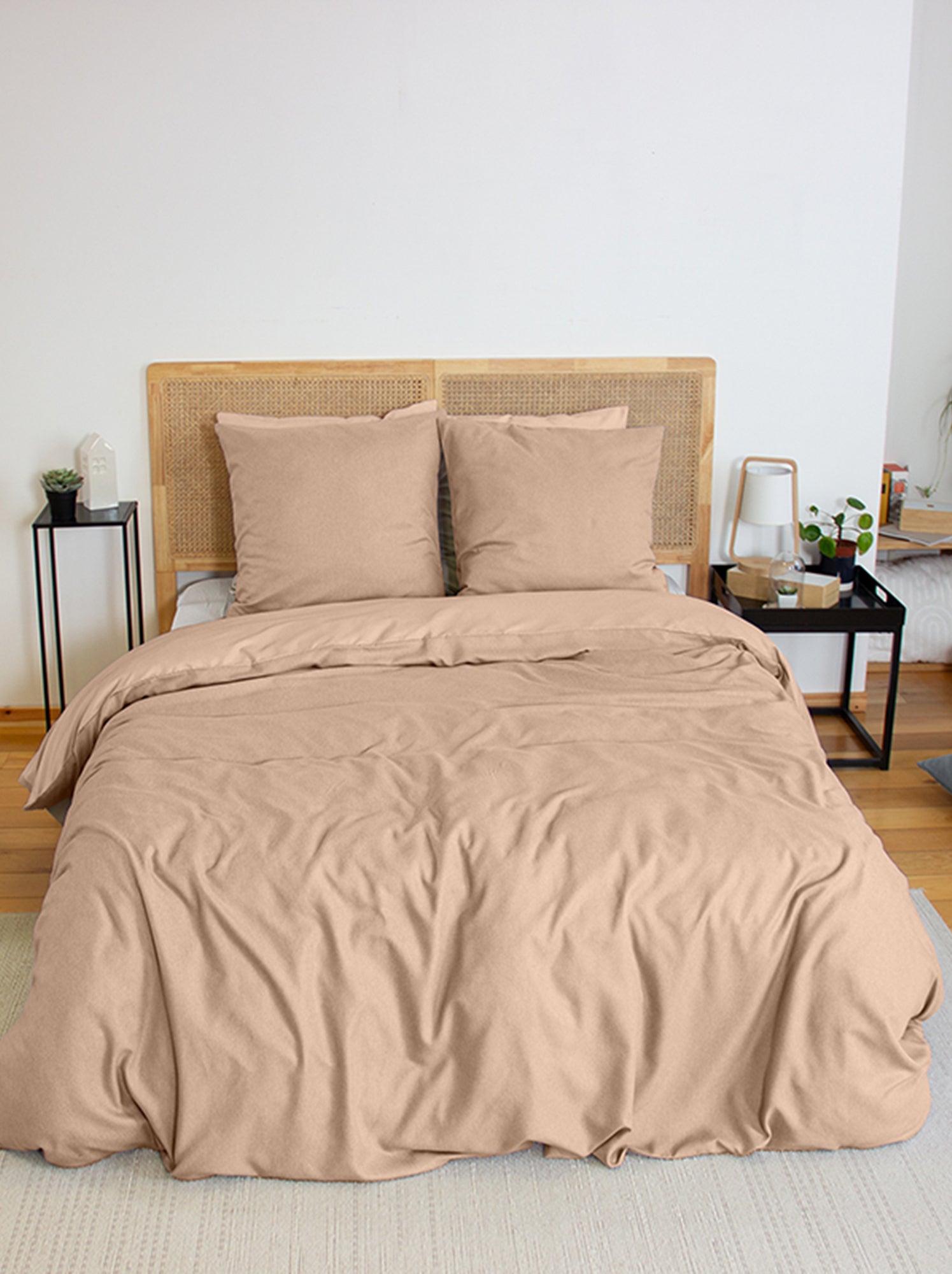 Parure de lit esprit flanelle - 2 personnes - Marron