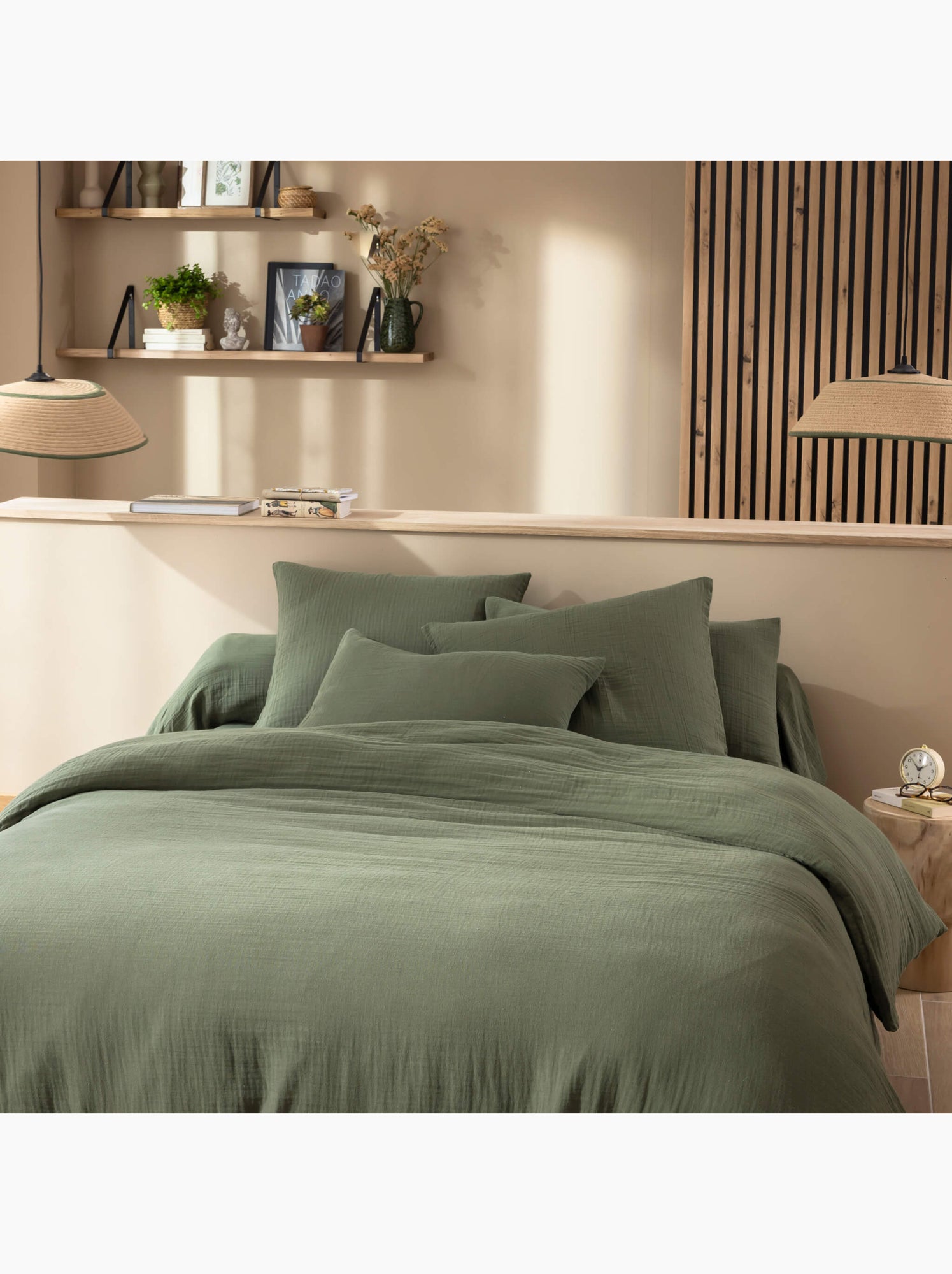 Parure de lit gaze de coton noa - Kaki