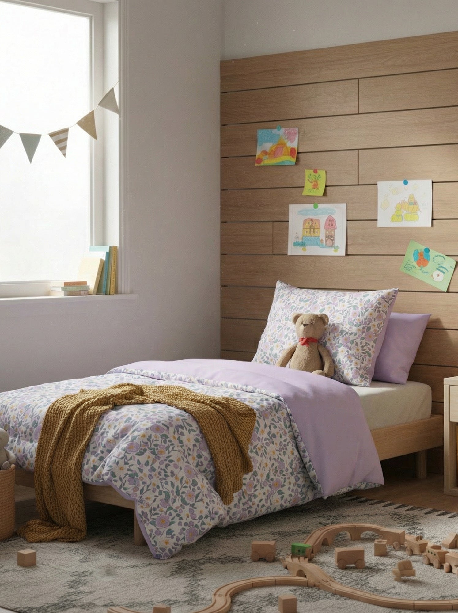 Parure de lit 1 personne 140x200 cm en coton - Violet