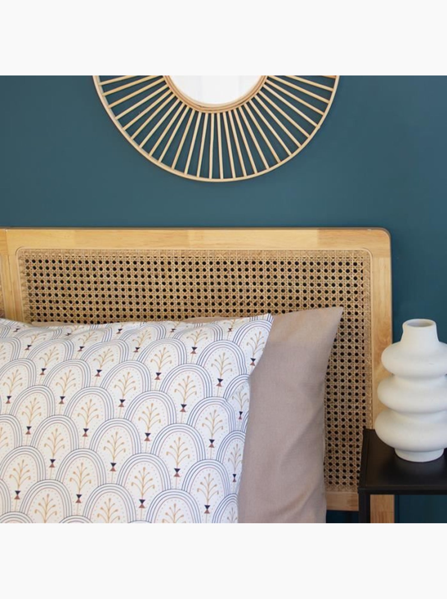 Parure de lit - housse de couette - 220x240 cm - 100% coton - réversible - géométrique blanc beige - Beige