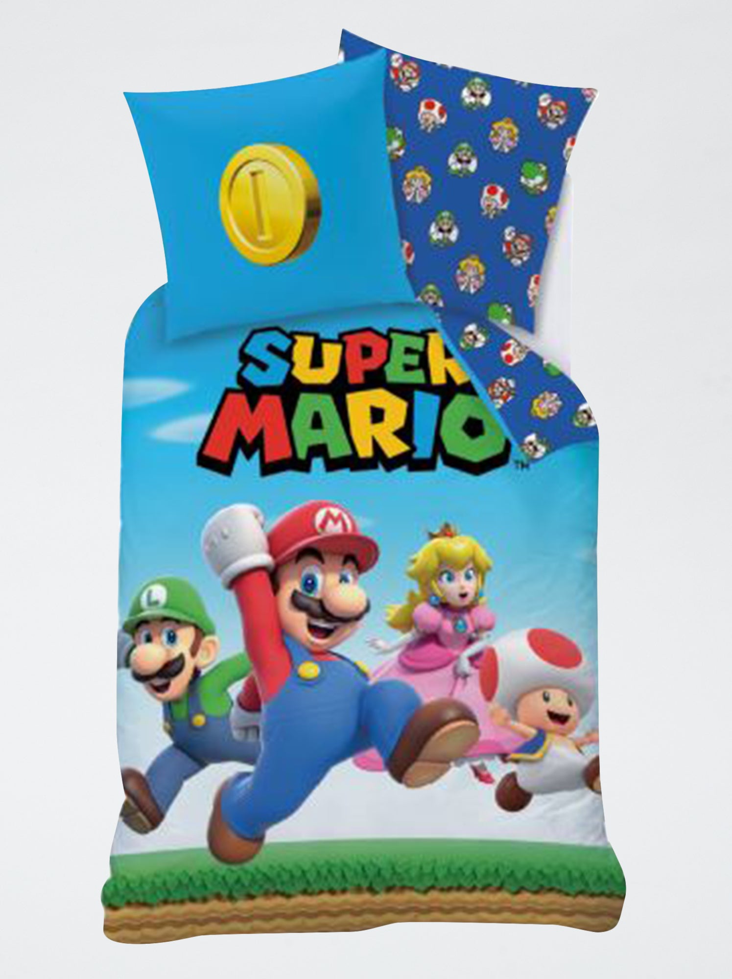 Parure de lit imprimé 'Super Mario' - 1 personne - Bleu