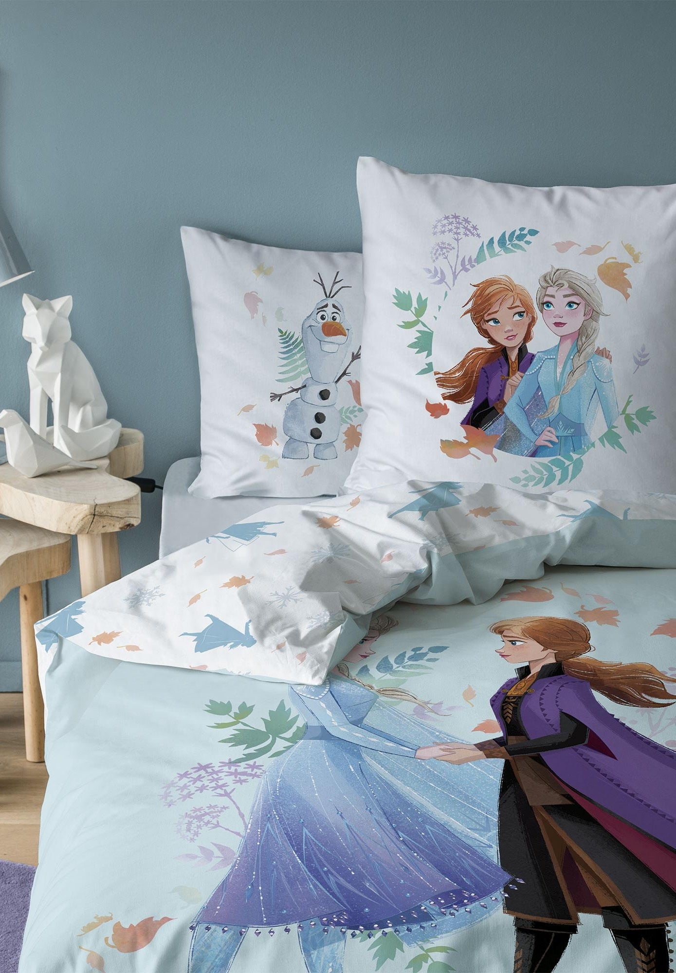 Parure de lit imprimée 100% coton, DISNEY HOME FROZEN SISTERS - Bleu