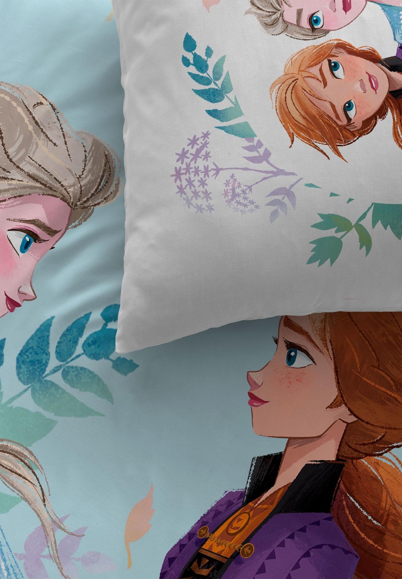 Parure de lit imprimée 100% coton, DISNEY HOME FROZEN SISTERS - Bleu