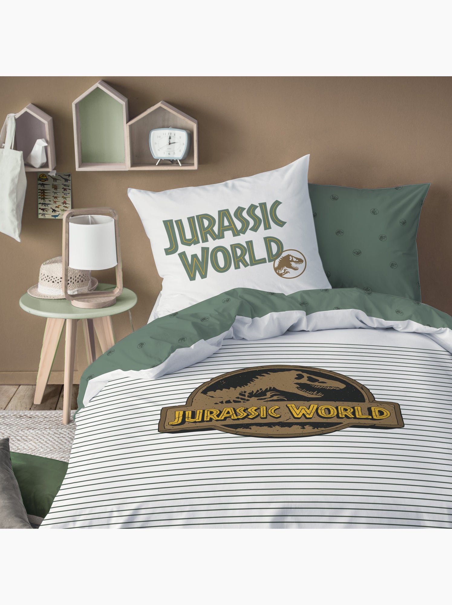 Parure de lit imprimée 100% coton, JURASSIC WORLD EMPREINTE - Blanc