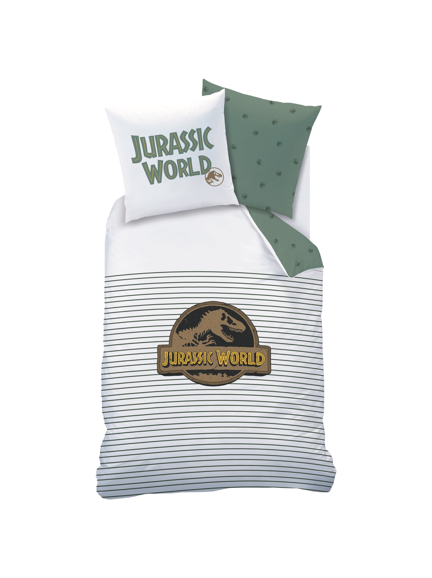 Parure de lit imprimée 100% coton, JURASSIC WORLD EMPREINTE - Blanc