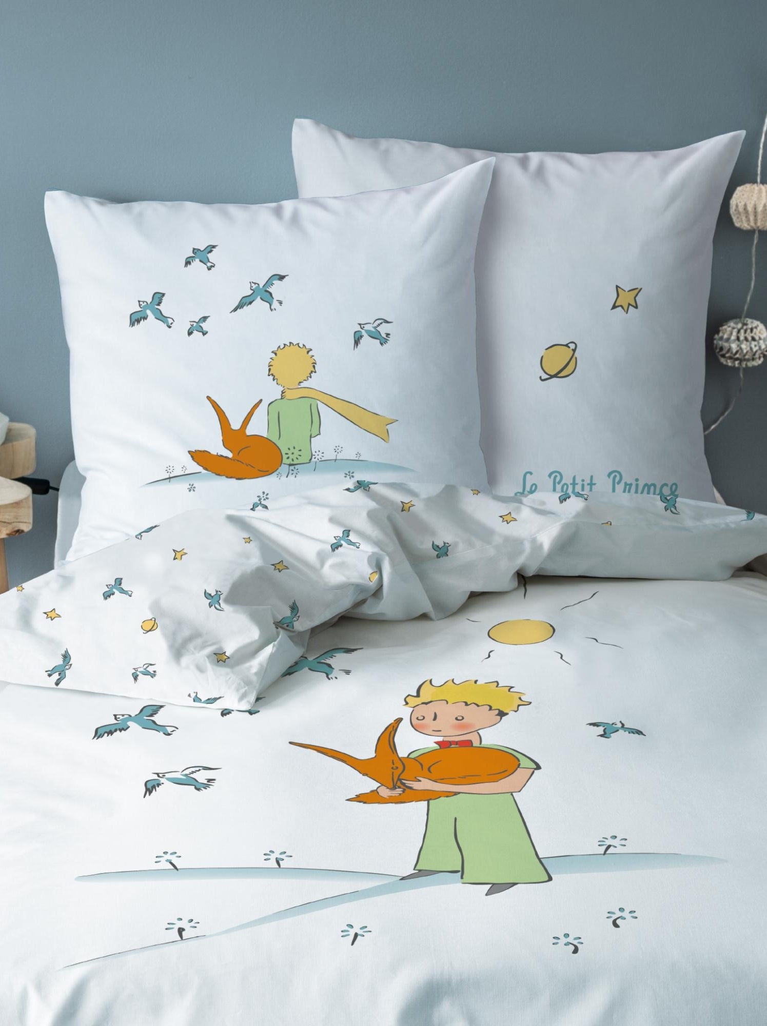 Parure de lit imprimée 100% coton, LE PETIT PRINCE BIRDS - Blanc