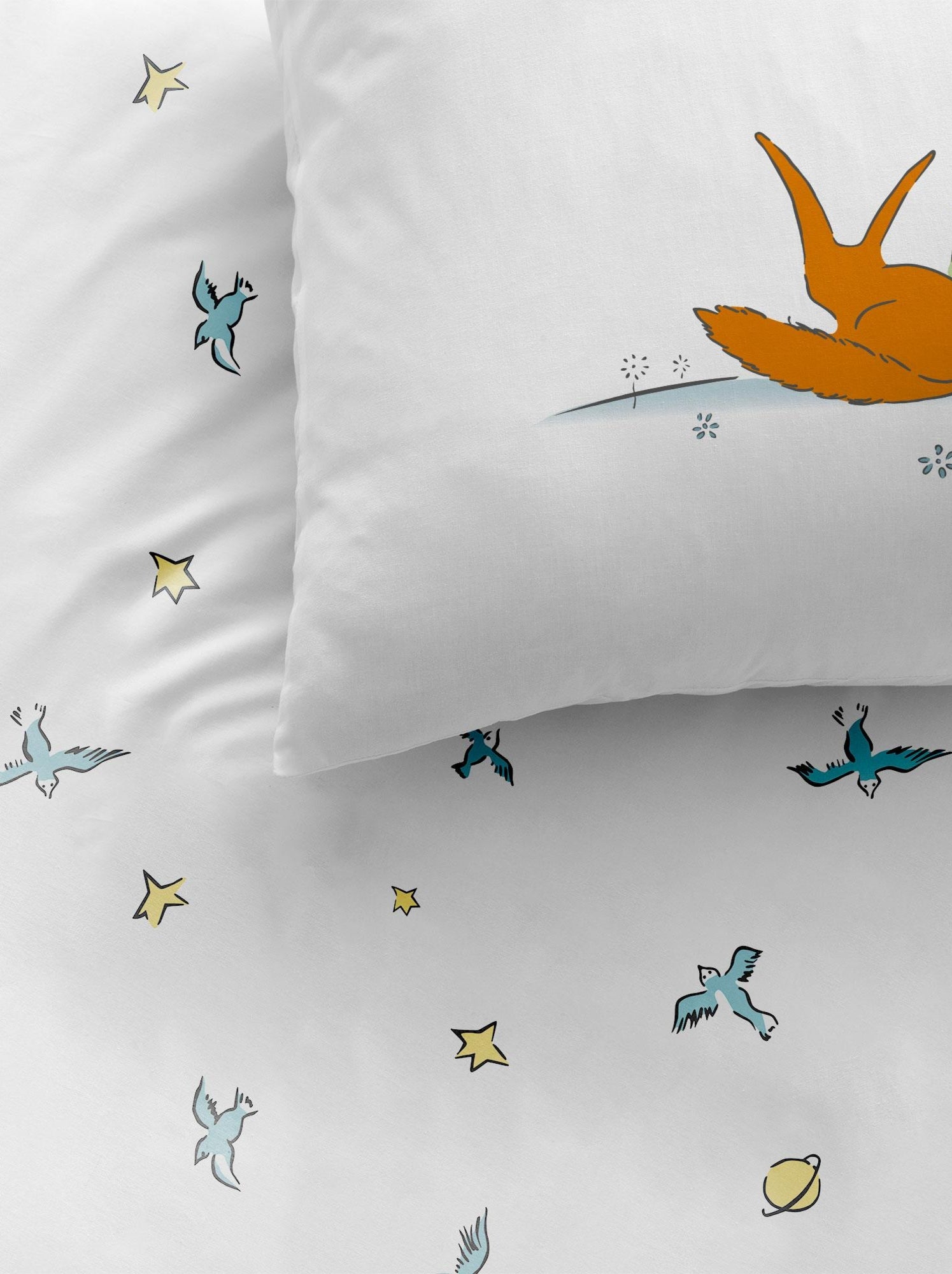 Parure de lit imprimée 100% coton, LE PETIT PRINCE BIRDS - Blanc