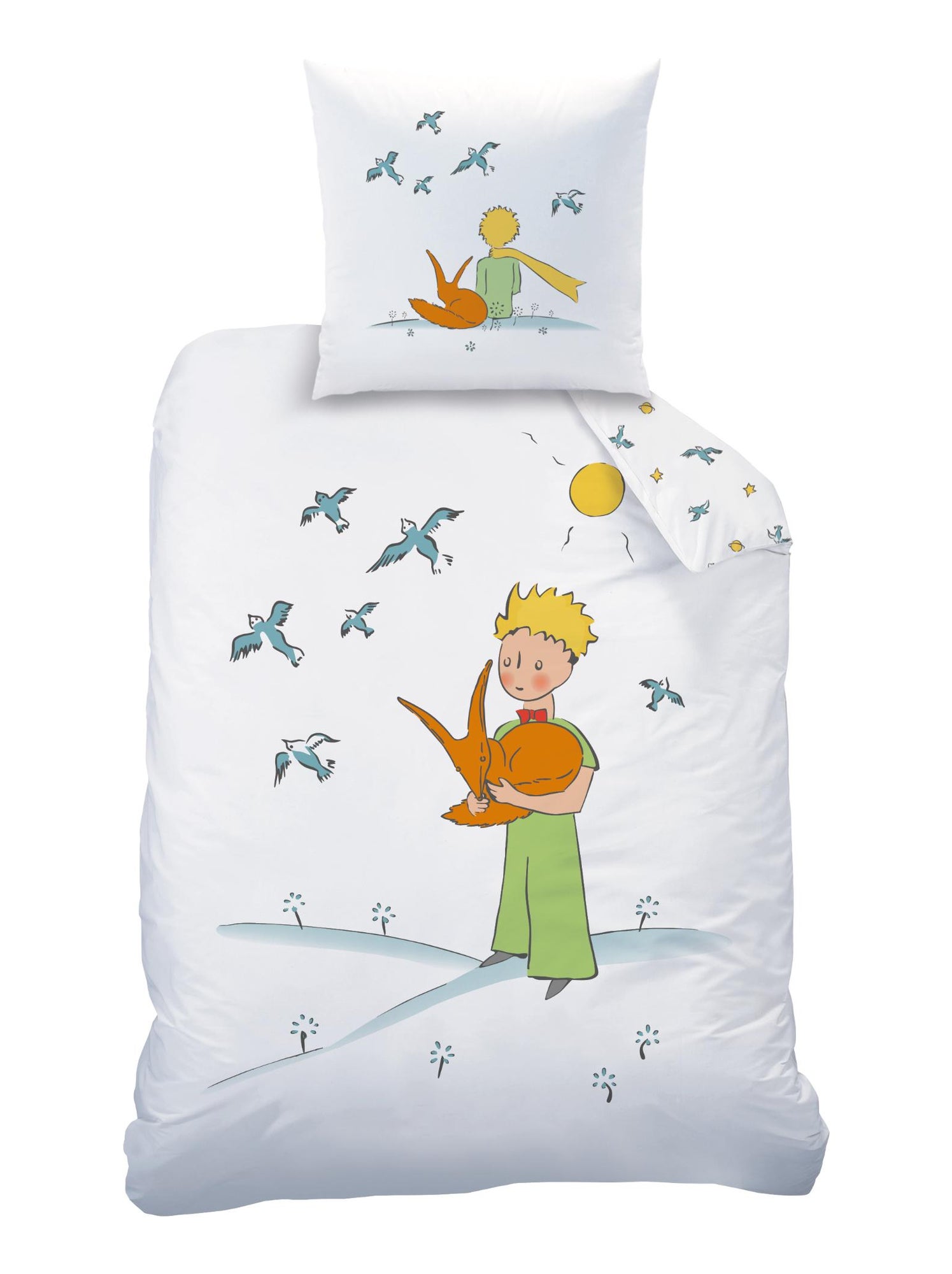 Parure de lit imprimée 100% coton, LE PETIT PRINCE BIRDS - Blanc