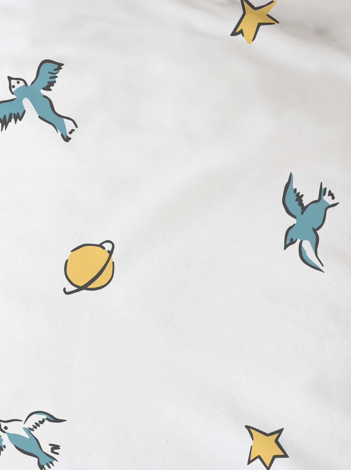 Parure de lit imprimée 100% coton, LE PETIT PRINCE BIRDS - Blanc