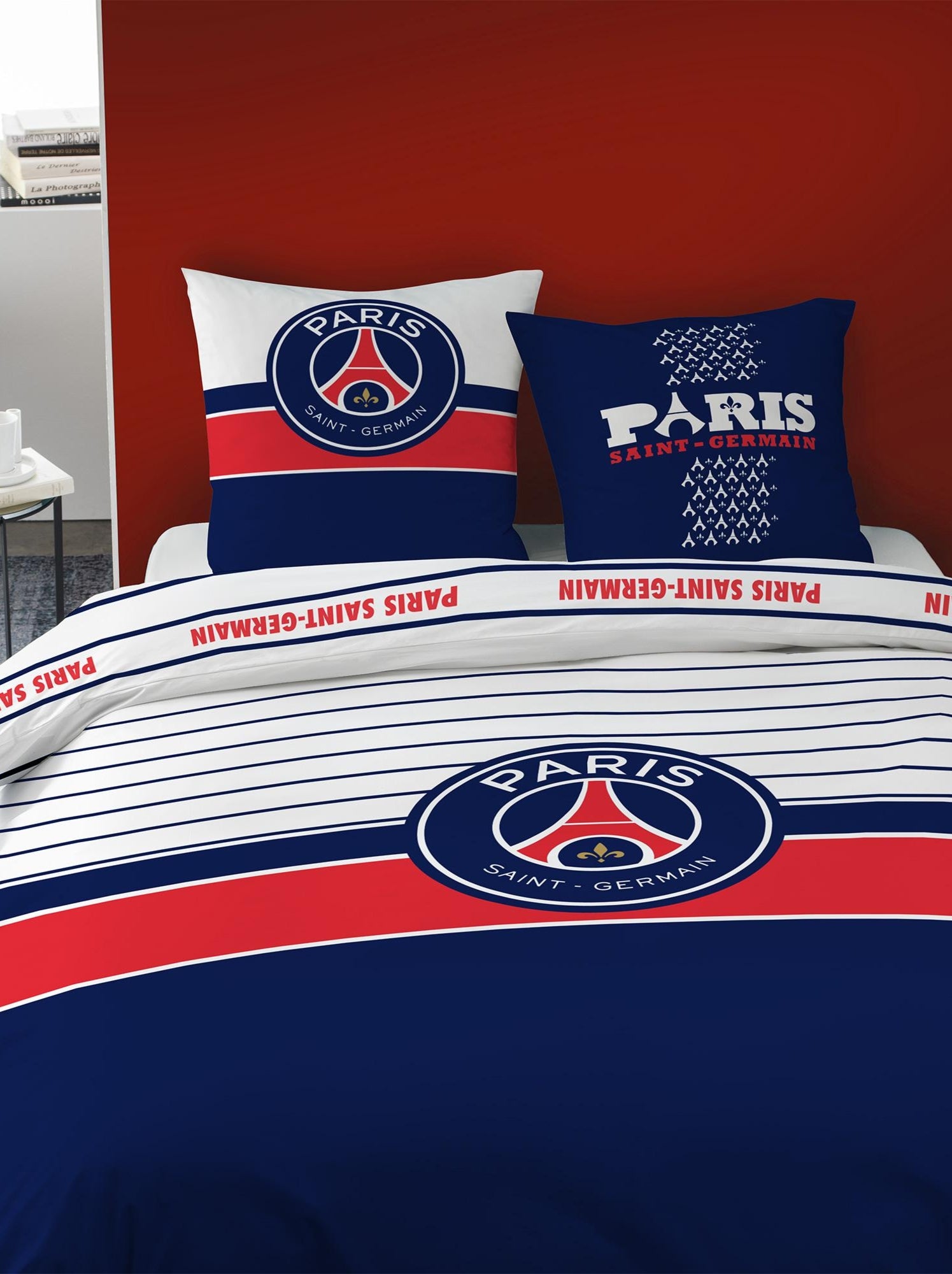 Parure de lit imprimée 100% coton, psg logo - Bleu