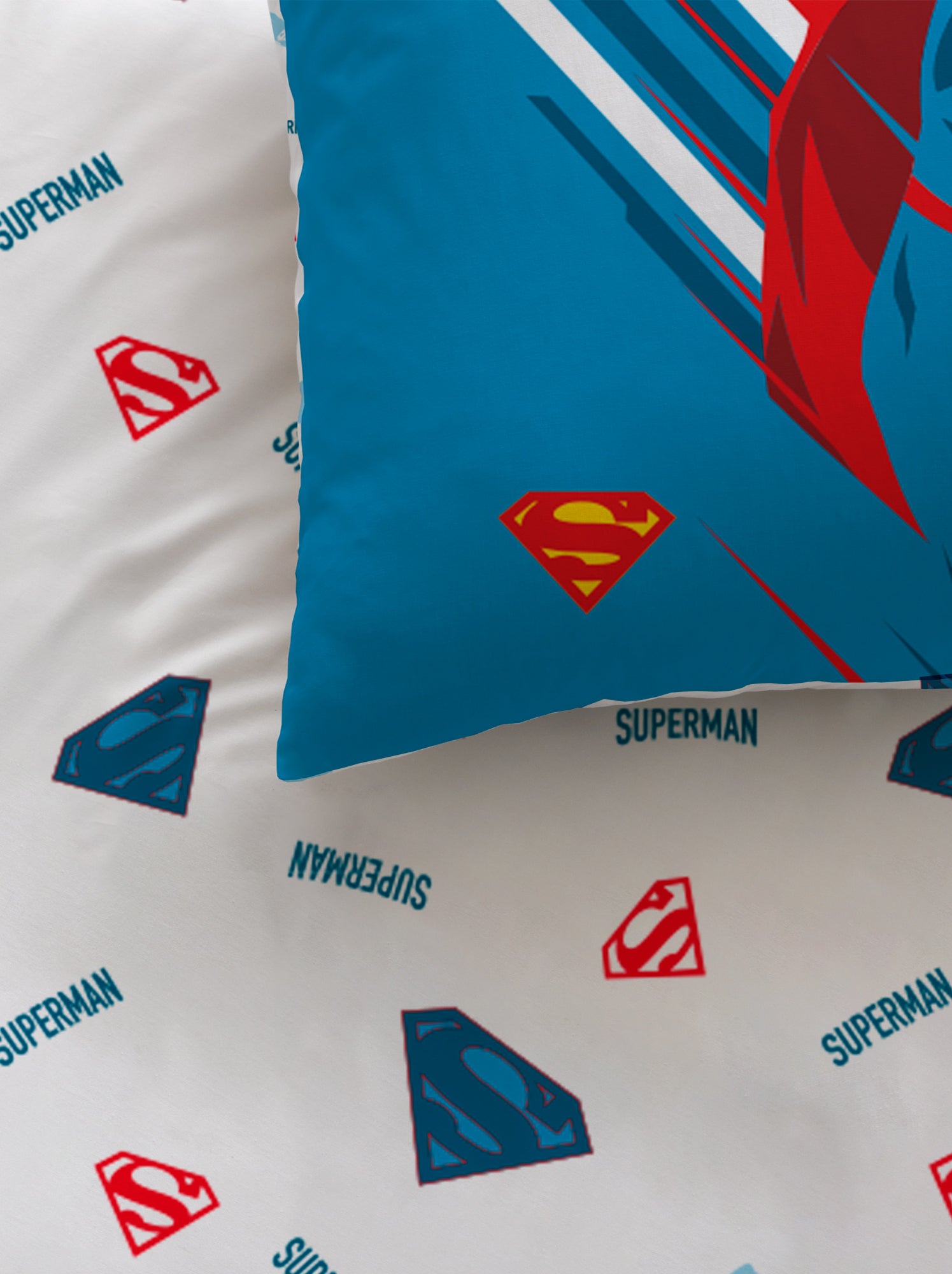 Parure de lit imprimée 100% coton, SUPERMAN SUPERA - Bleu