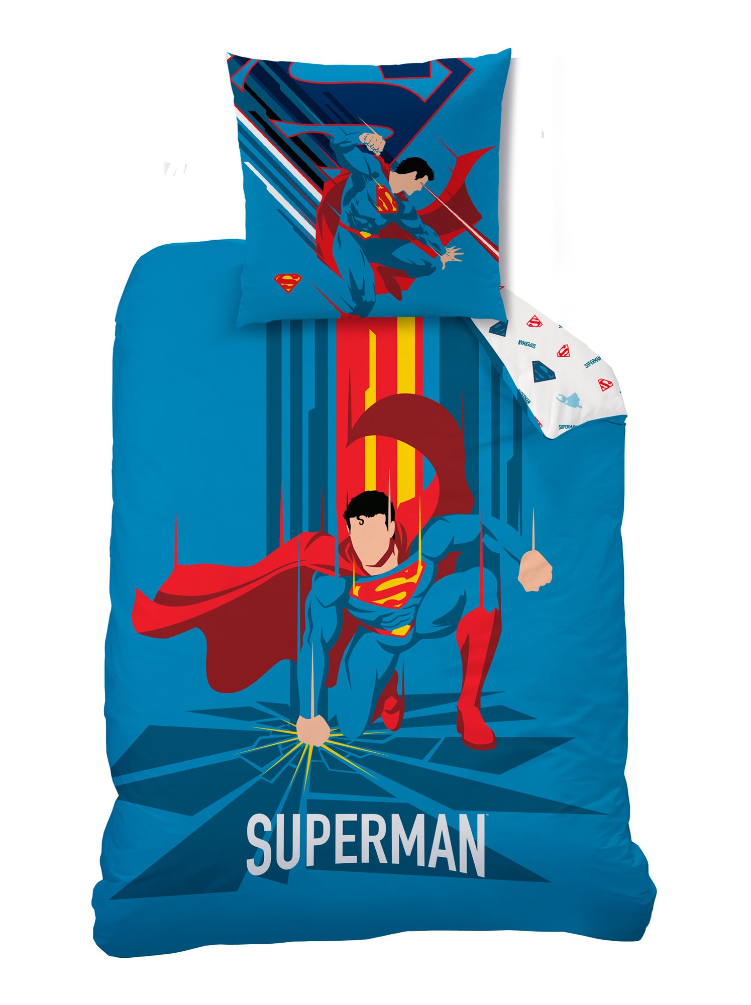 Parure de lit imprimée 100% coton, SUPERMAN SUPERA - Bleu