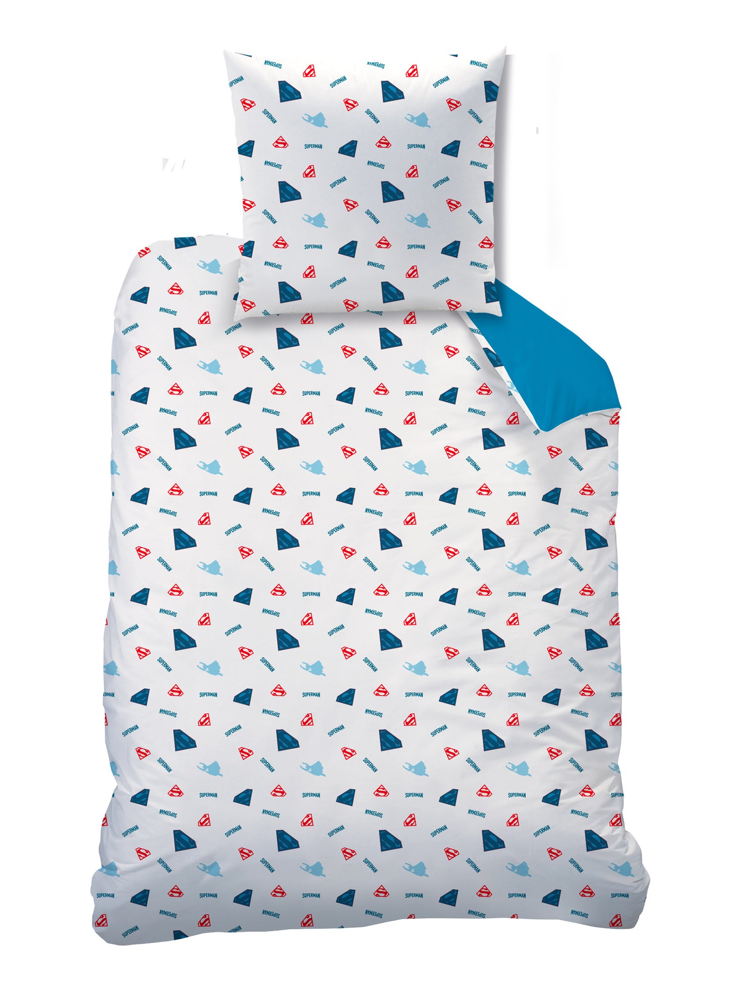 Parure de lit imprimée 100% coton, SUPERMAN SUPERA - Bleu