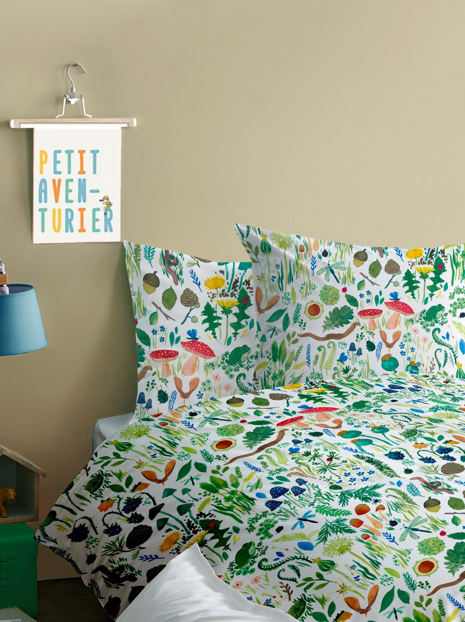 Parure de lit imprimée 100% coton, WEE BLUE BELL FAUNE ET FLORE - Multicolore