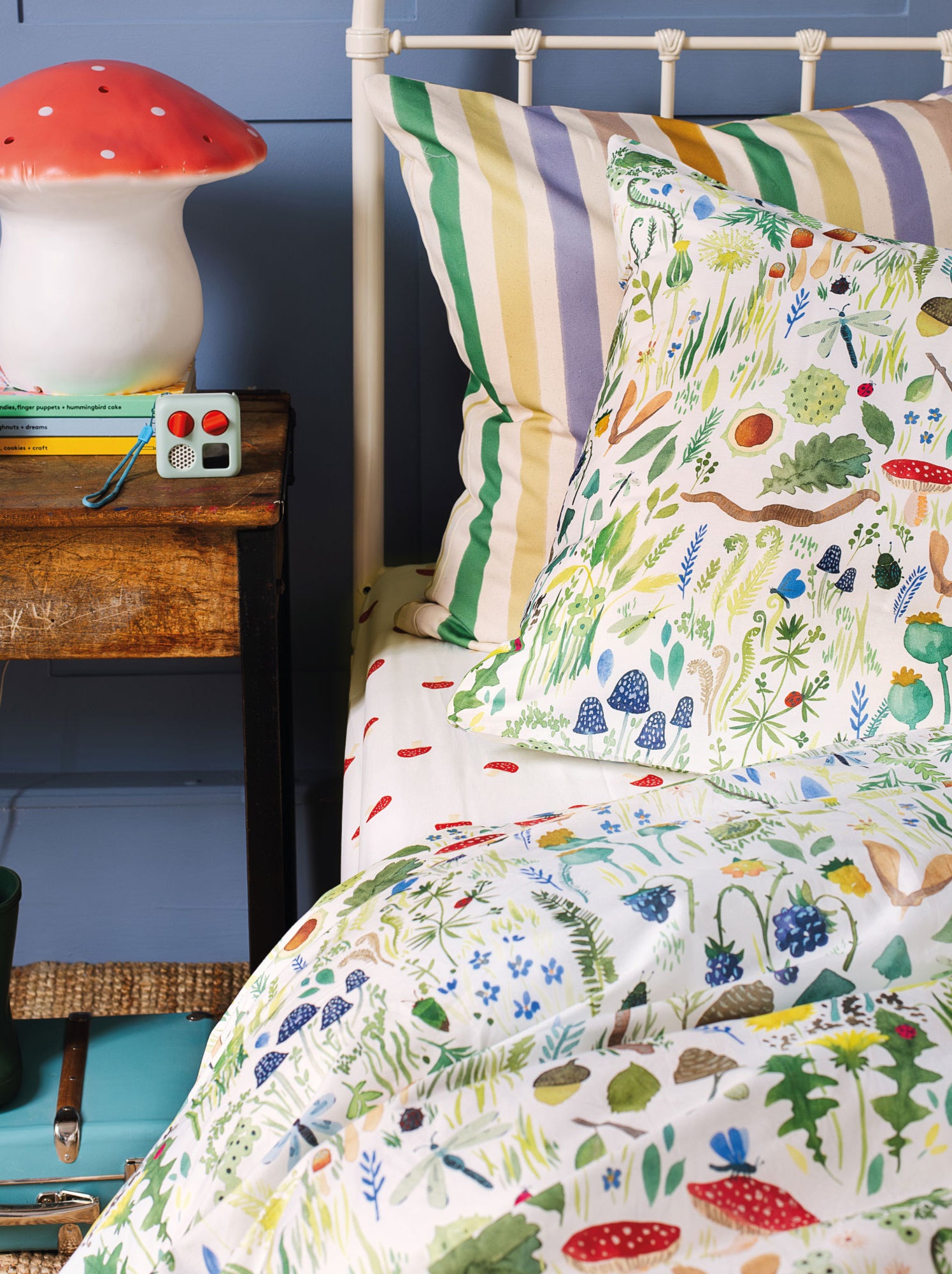 Parure de lit imprimée 100% coton, WEE BLUE BELL FAUNE ET FLORE - Multicolore