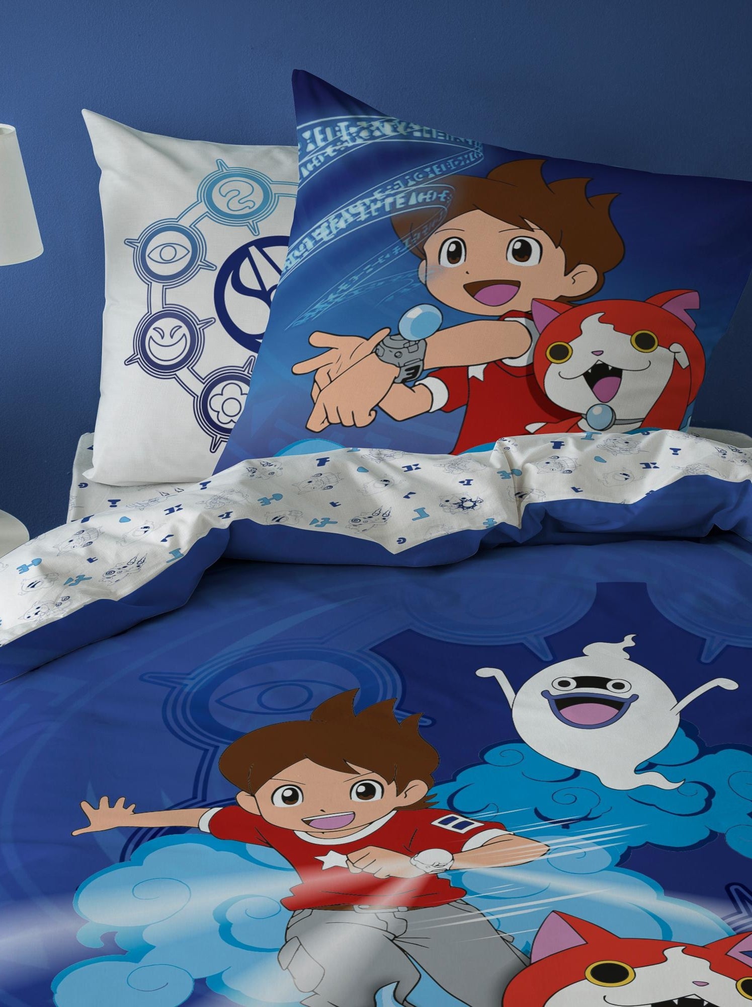 Parure de lit imprimée 100% coton, YO-KAI WATCH GANG - Bleu