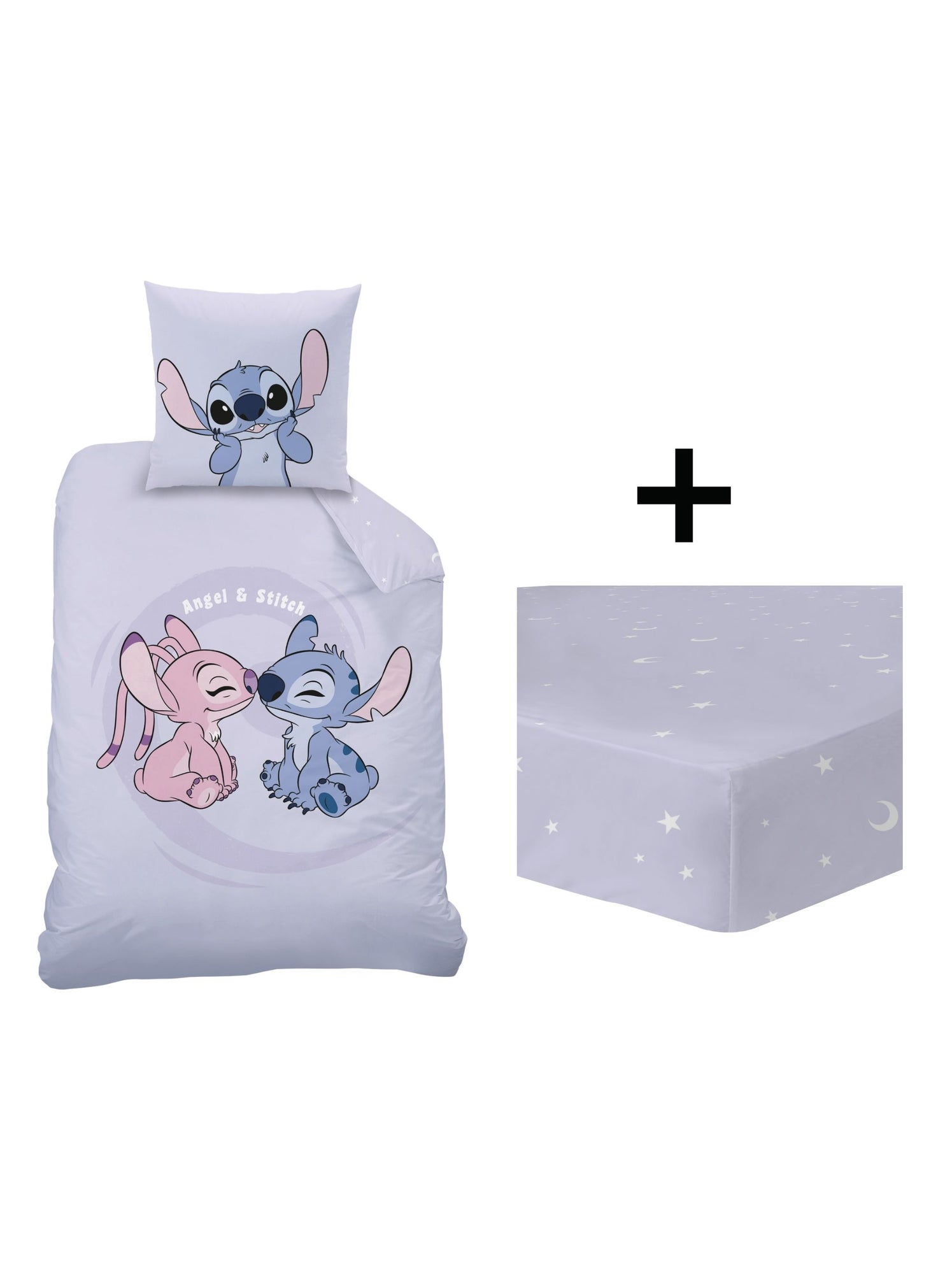 Parure de lit imprimée + drap housse 100% coton, DISNEY HOME STITCH HAPPY - Violet