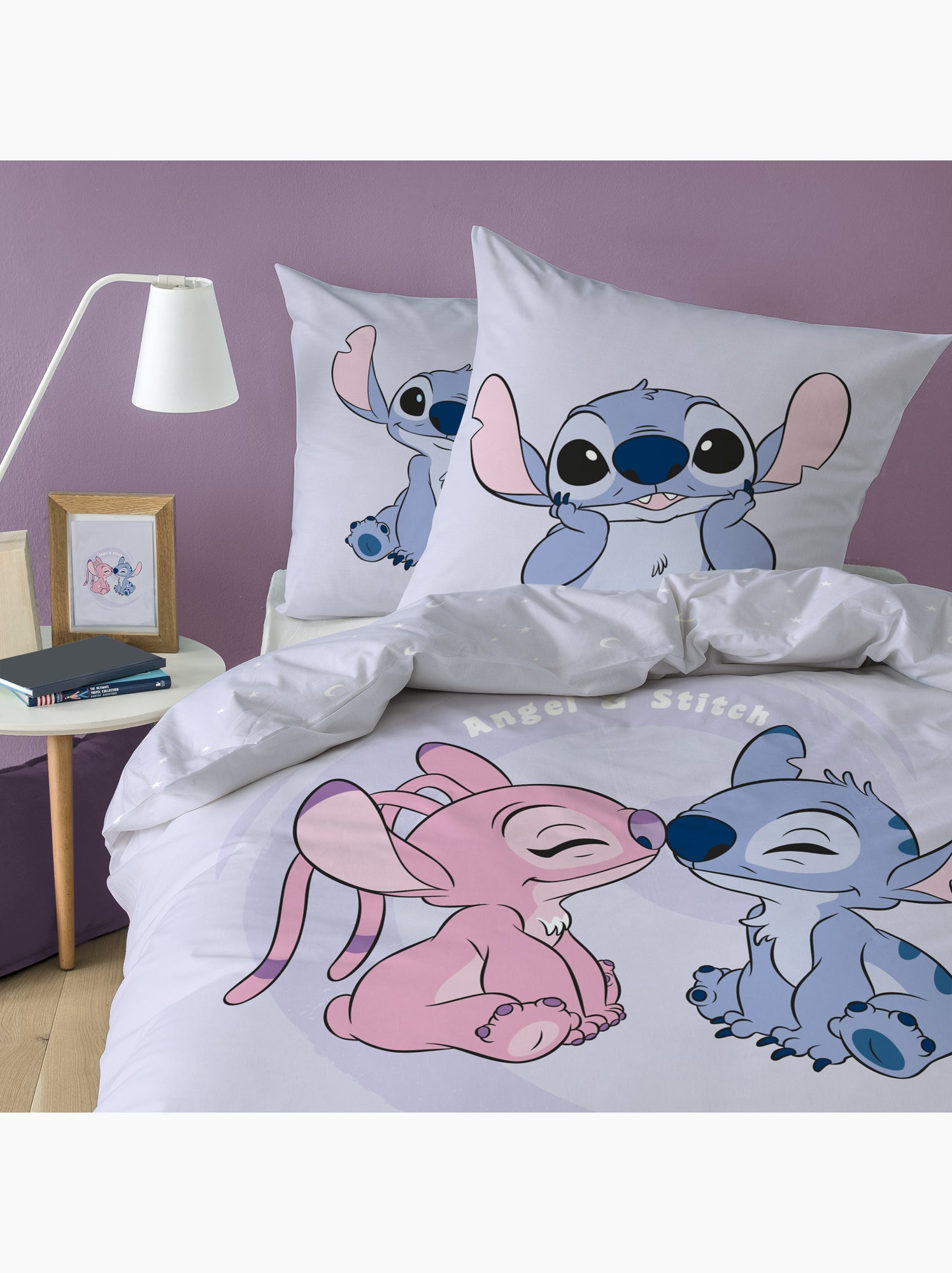 Parure de lit imprimée + drap housse 100% coton, DISNEY HOME STITCH HAPPY - Violet