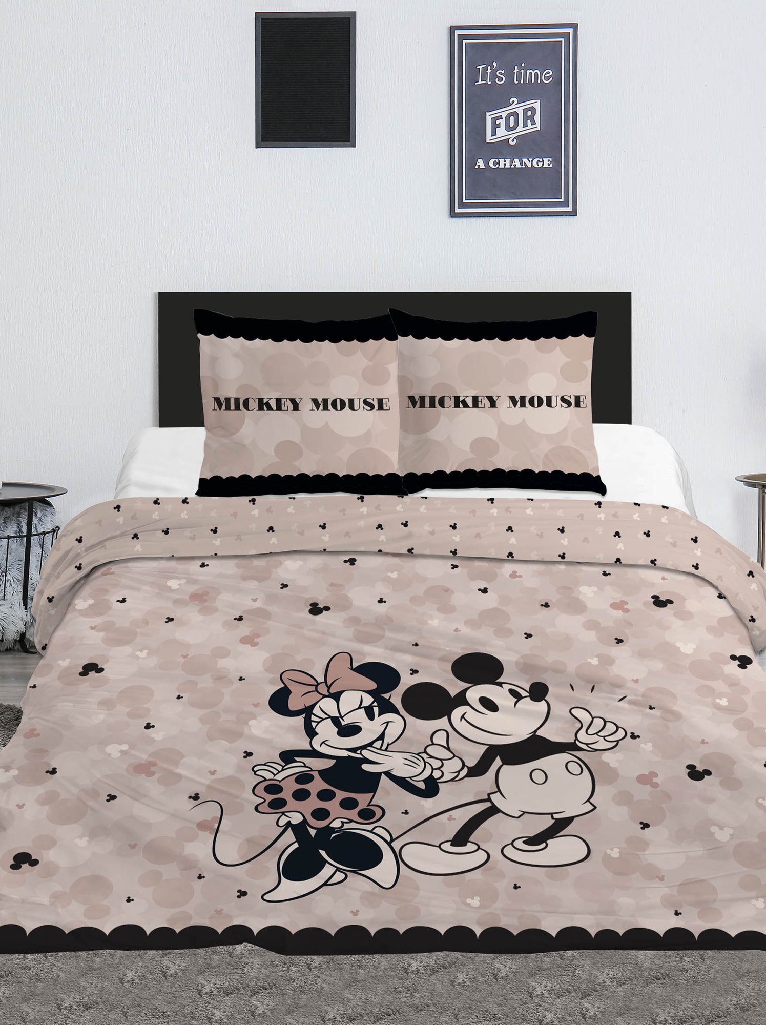 Parure de lit 'Mickey Mouse' & 'Minnie Mouse' 'Disney' - 2 personnes - Beige