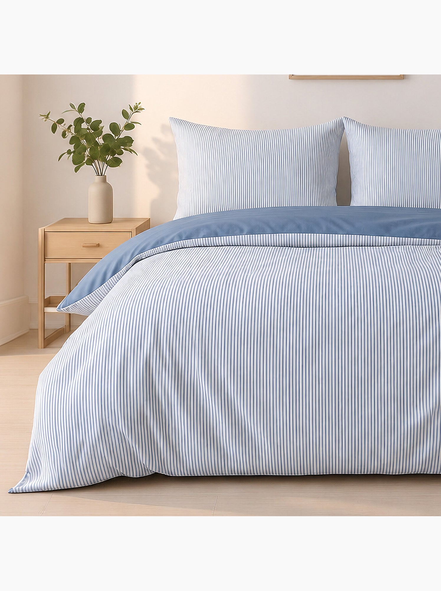 Parure de lit mini seersucker motif rayure, Milleray - Bleu denim