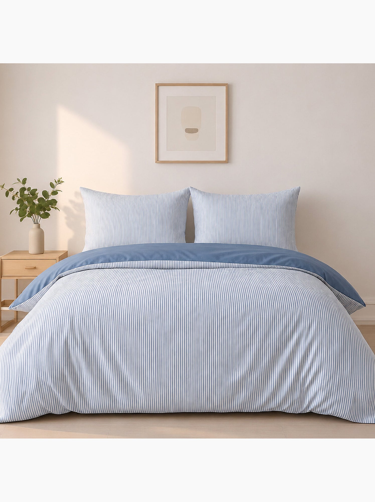 Parure de lit mini seersucker motif rayure, Milleray - Bleu denim