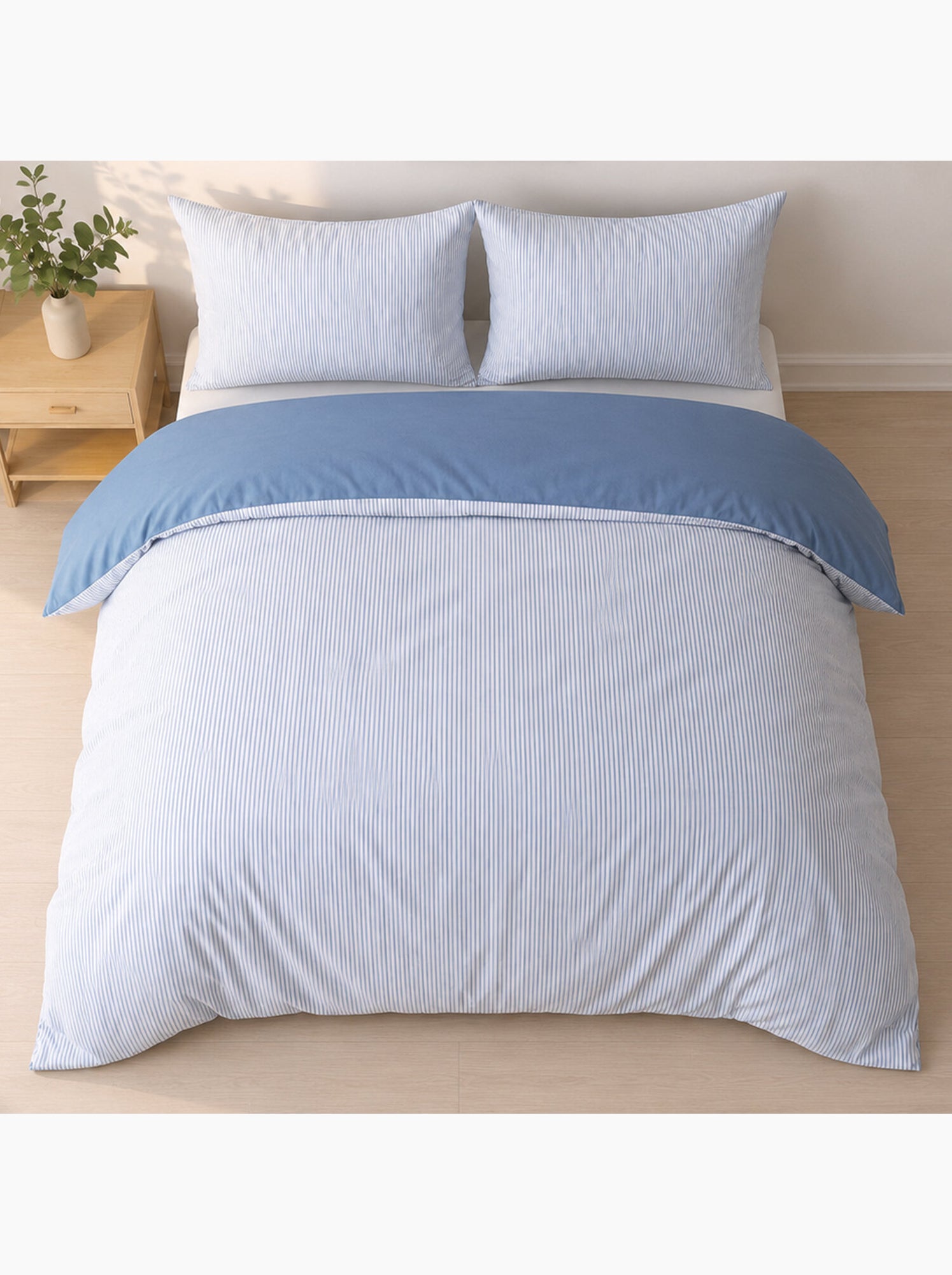 Parure de lit mini seersucker motif rayure, Milleray - Bleu denim