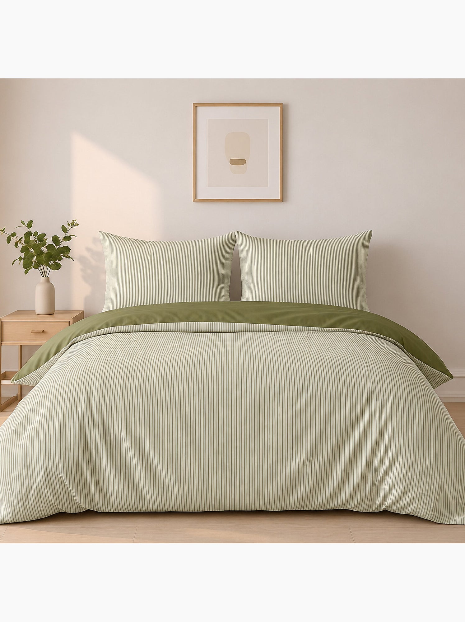 Parure de lit mini seersucker motif rayure, Milleray - Vert olive