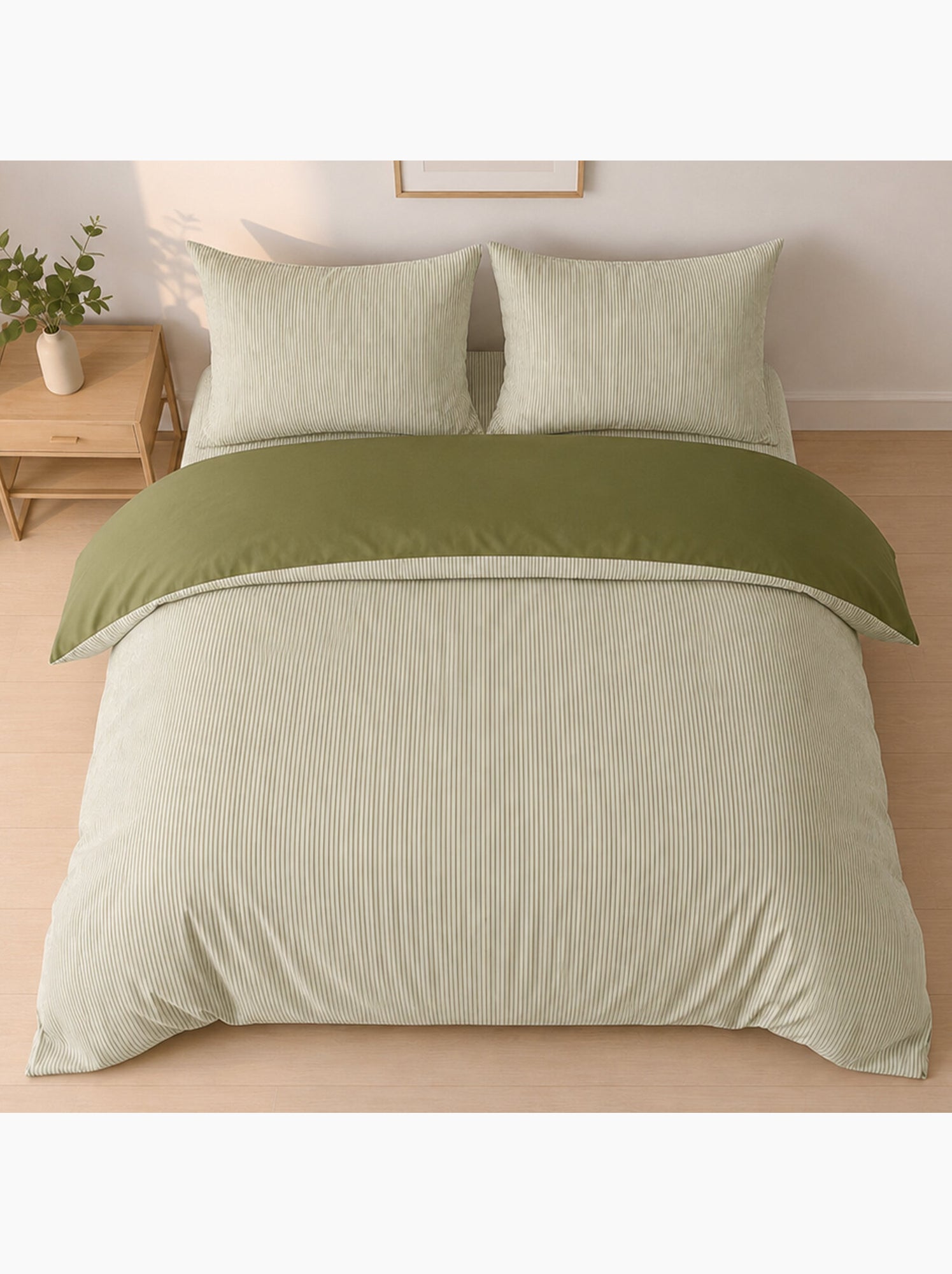 Parure de lit mini seersucker motif rayure, Milleray - Vert olive