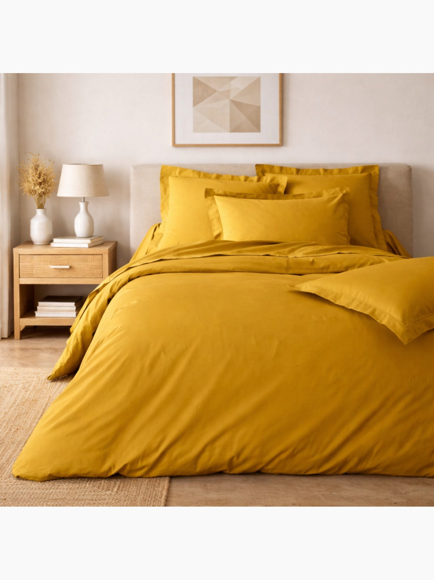 Parure de lit – percale de coton 78 fils – qualité hôtel – 2 taies 63x63 cm - Curry