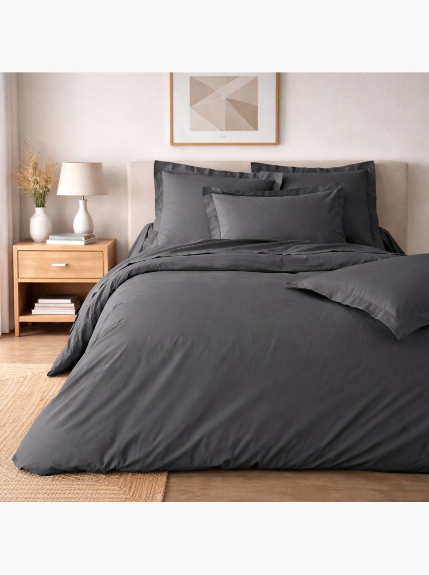 Parure de lit – percale de coton 78 fils – qualité hôtel – 2 taies 63x63 cm - Gris Acier