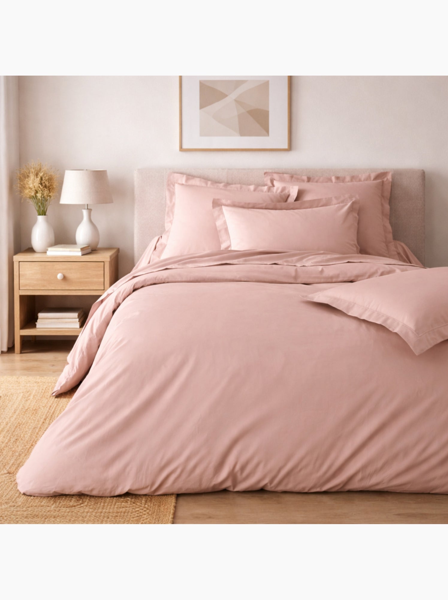 Parure de lit – percale de coton 78 fils – qualité hôtel – 2 taies 63x63 cm - Nude