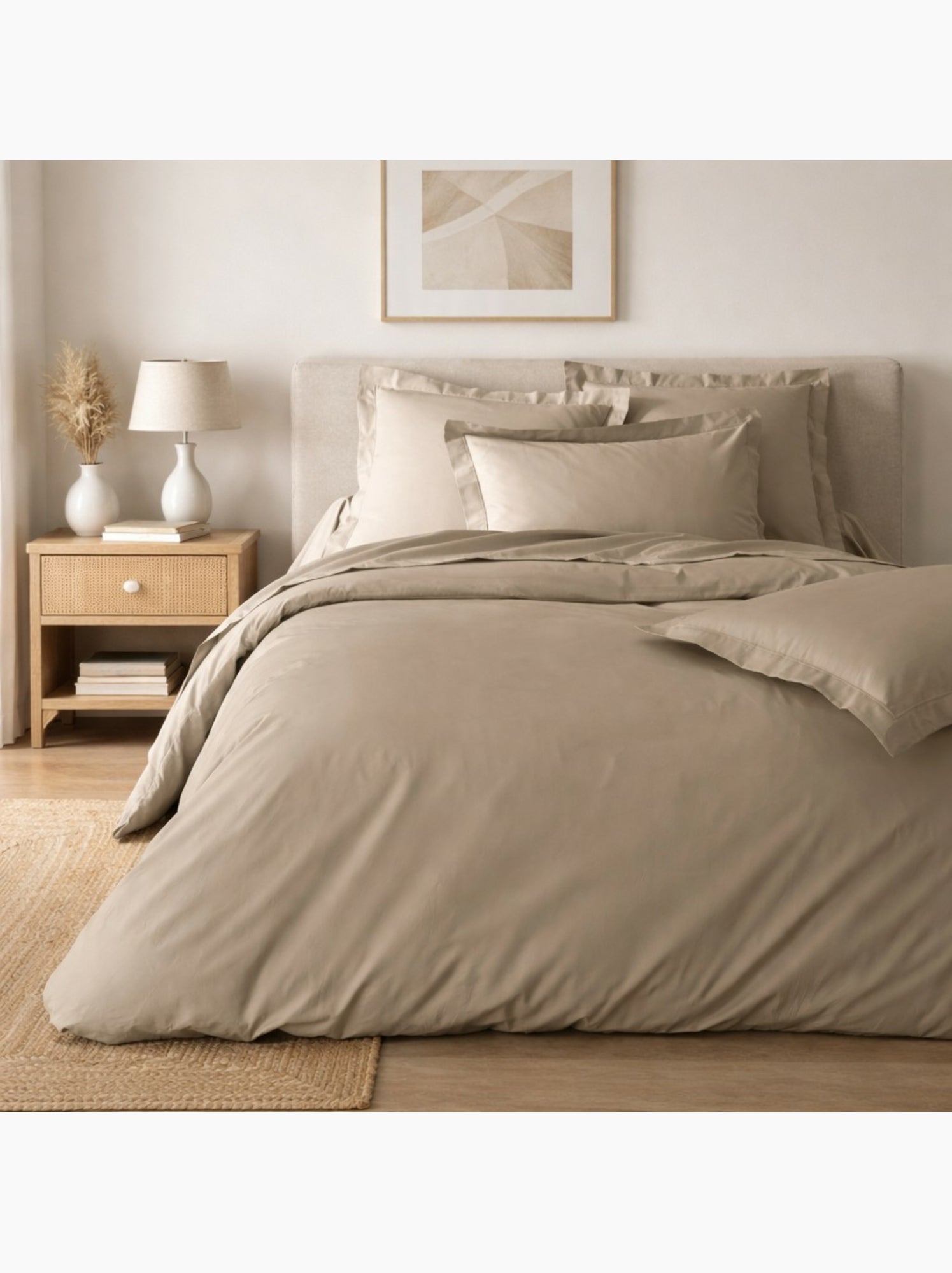 Parure de lit – percale de coton 78 fils – qualité hôtel – 2 taies 63x63 cm - Sable