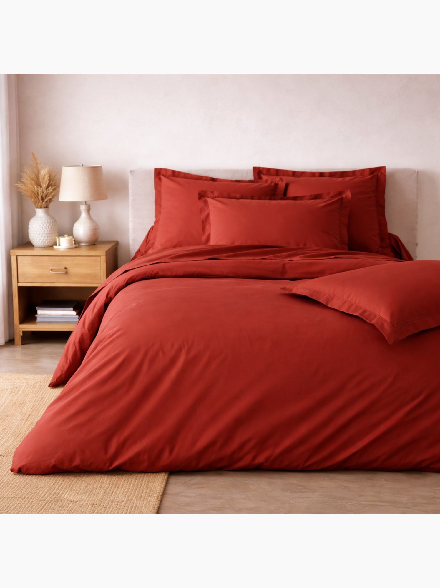 Parure de lit – percale de coton 78 fils – qualité hôtel – 2 taies 63x63 cm - Terracotta