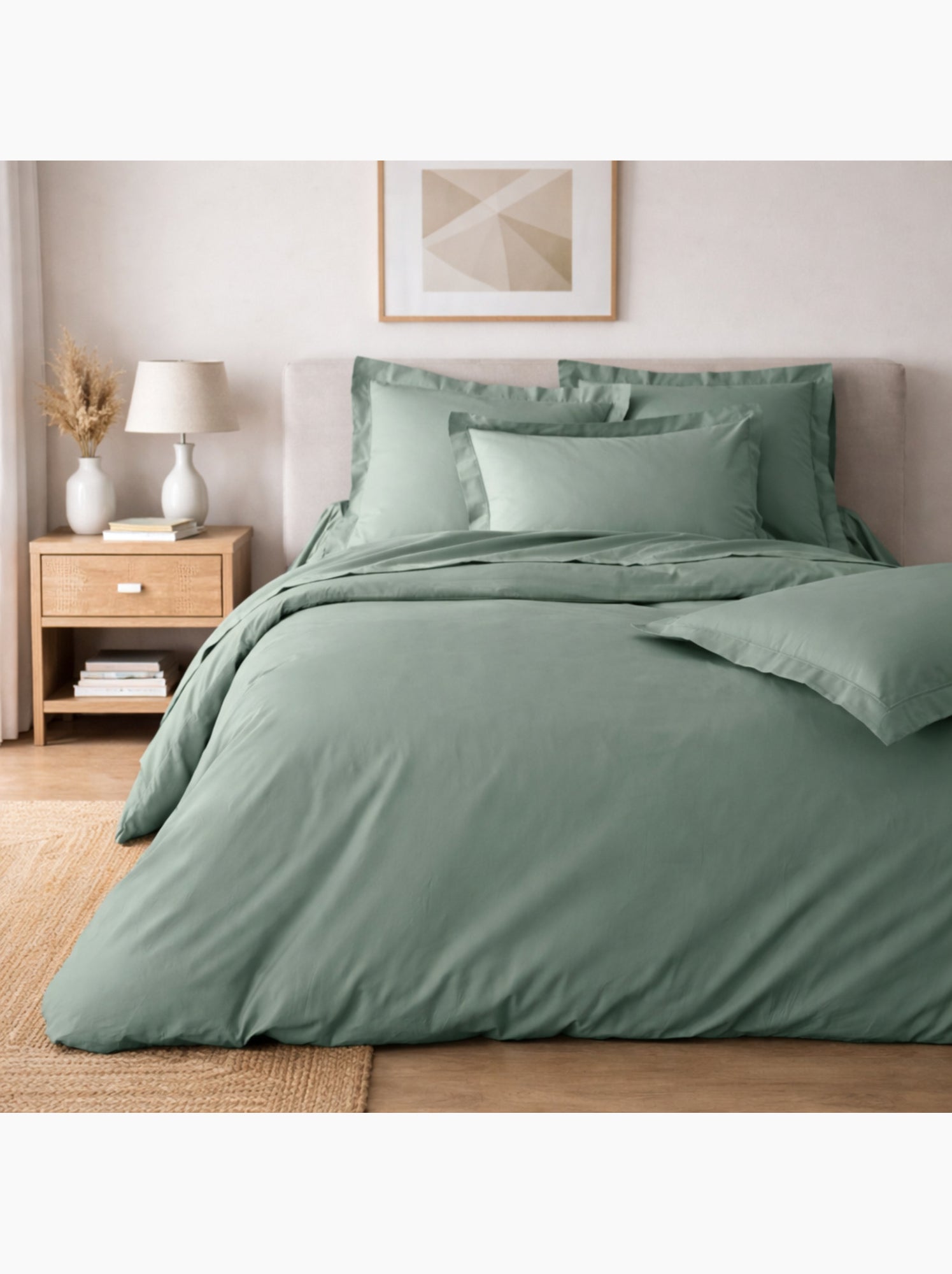 Parure de lit – percale de coton 78 fils – qualité hôtel – 2 taies 63x63 cm - Vert tilleul