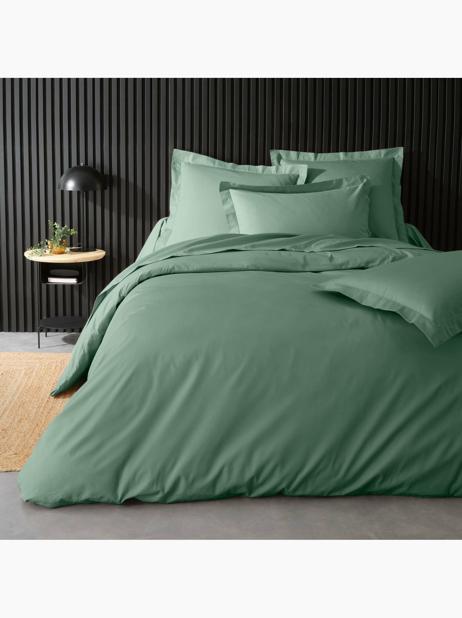 Parure de lit – percale de coton 78 fils – qualité hôtel – 2 taies 63x63 cm - Vert tilleul